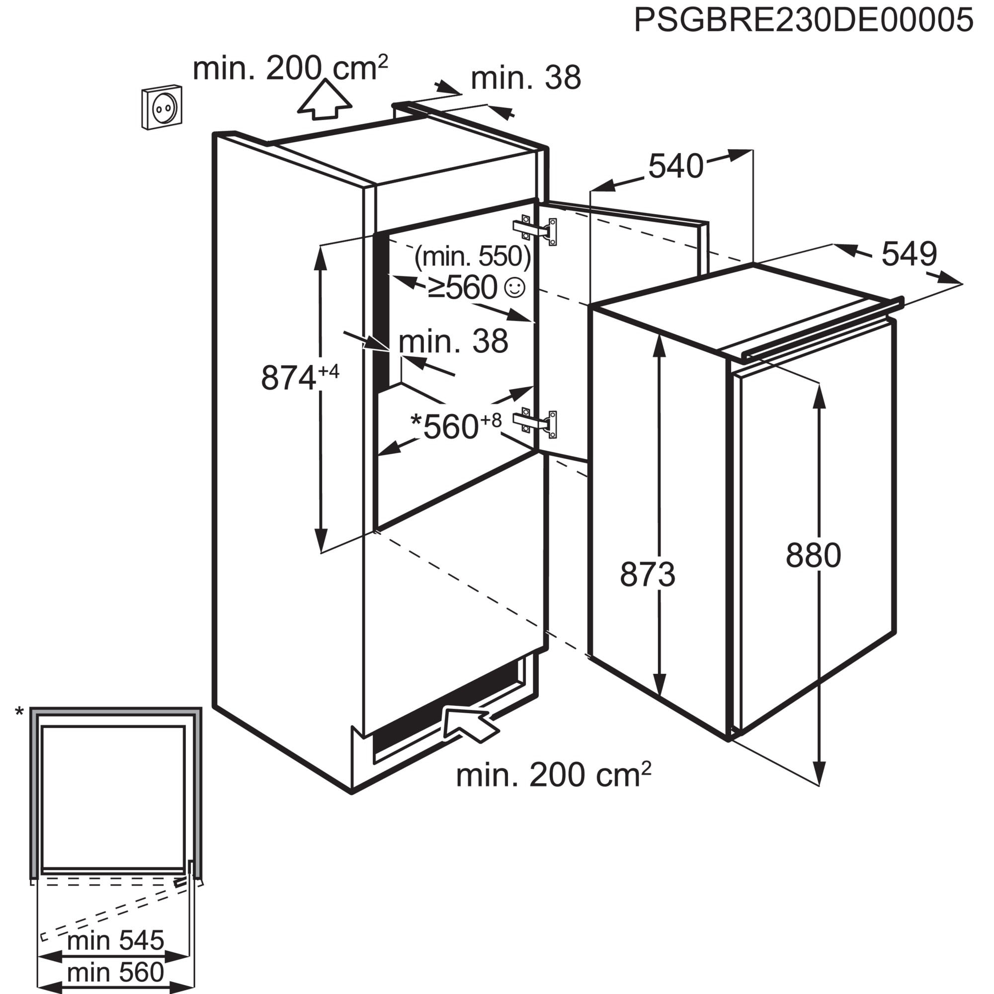 AEG Einbaukühlschrank 5000 »TF50S882DS« 87,3 cm hoch 54,8 cm breit OptiSpace ermöglicht dir eine flexible Nutzung des Kühlraums