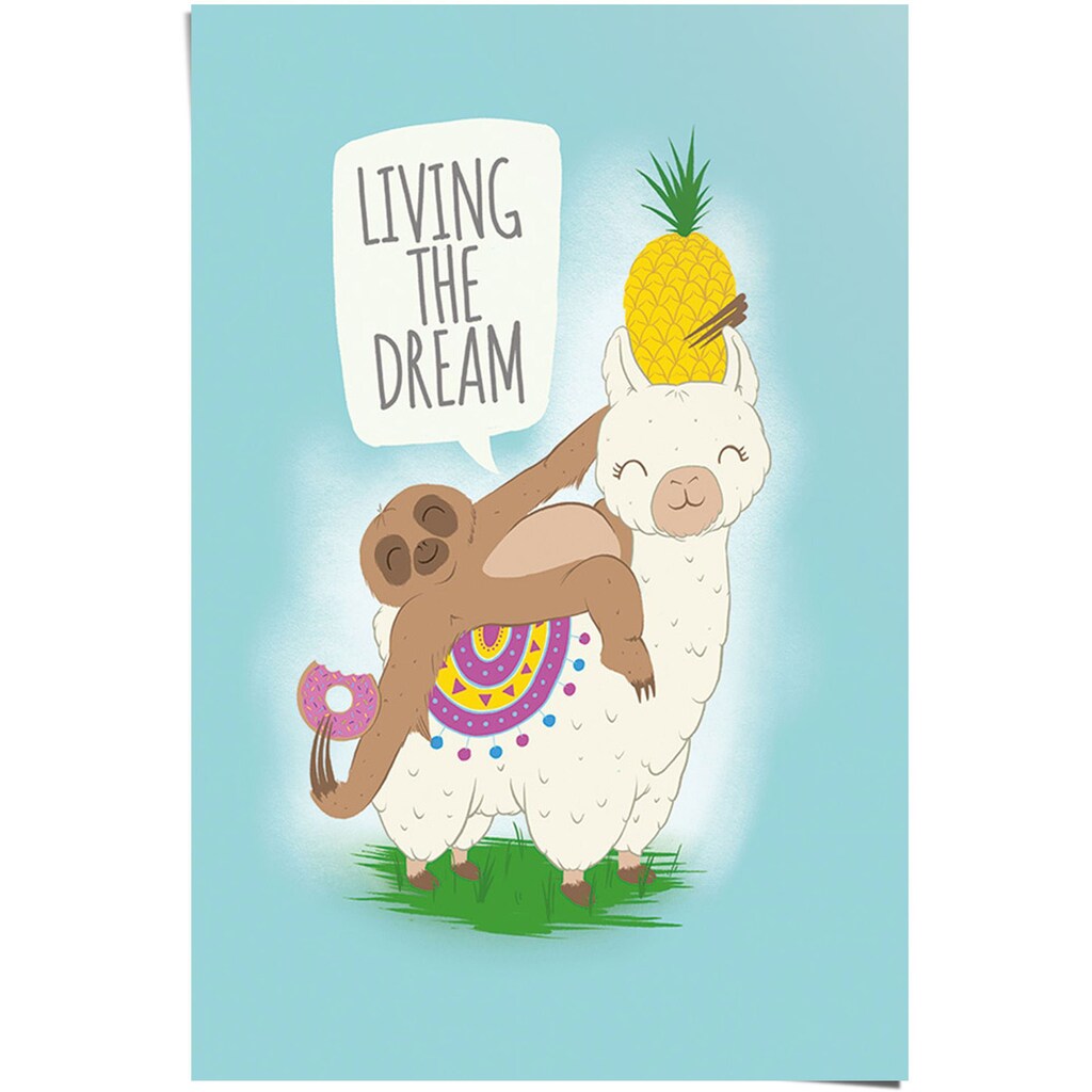 Reinders! Poster »Living the dream Lama und Faultier«, (1 St.)