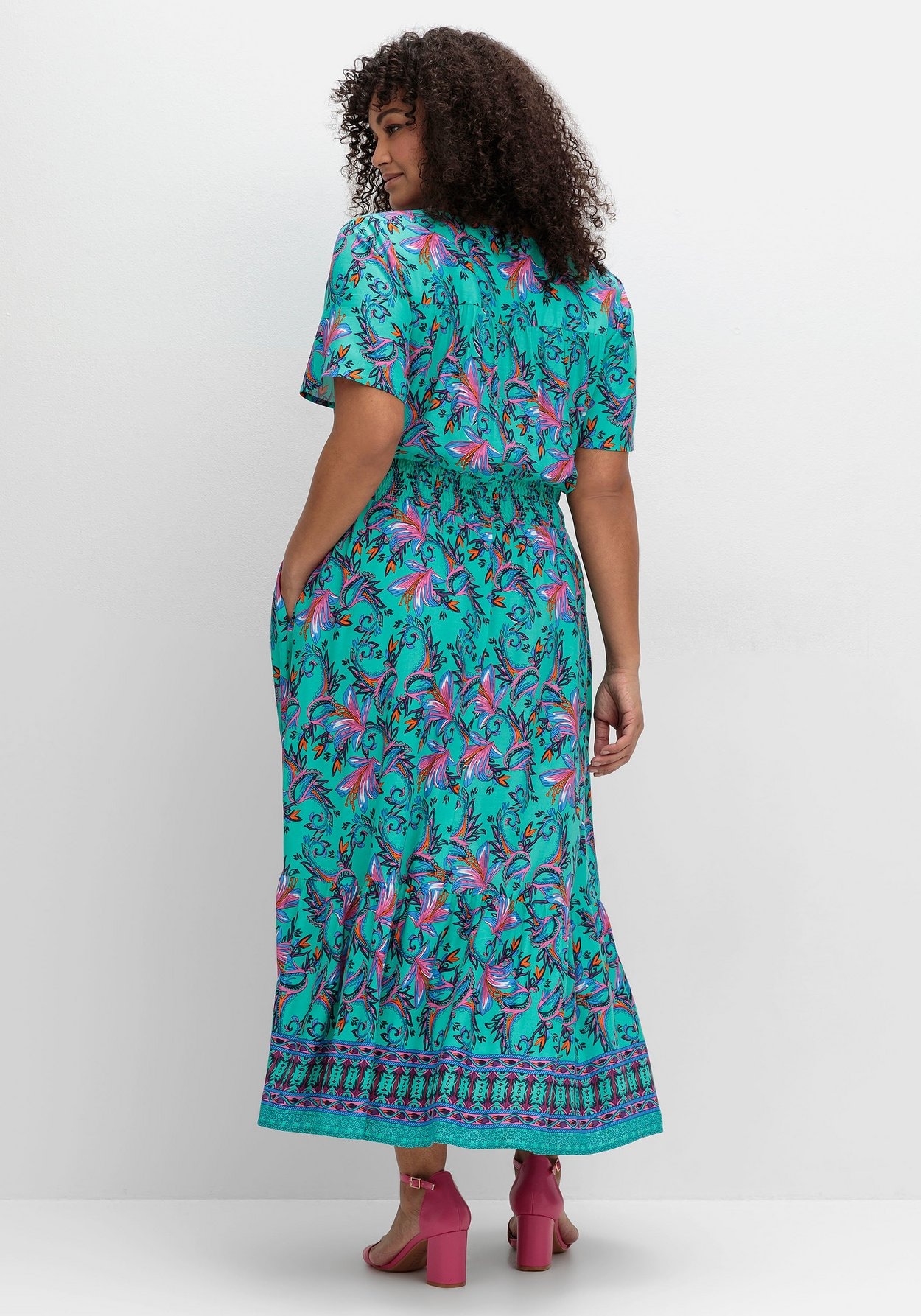 Sheego Maxikleid »Maxikleid mit Blumendruck und Taillen-Smokbund«