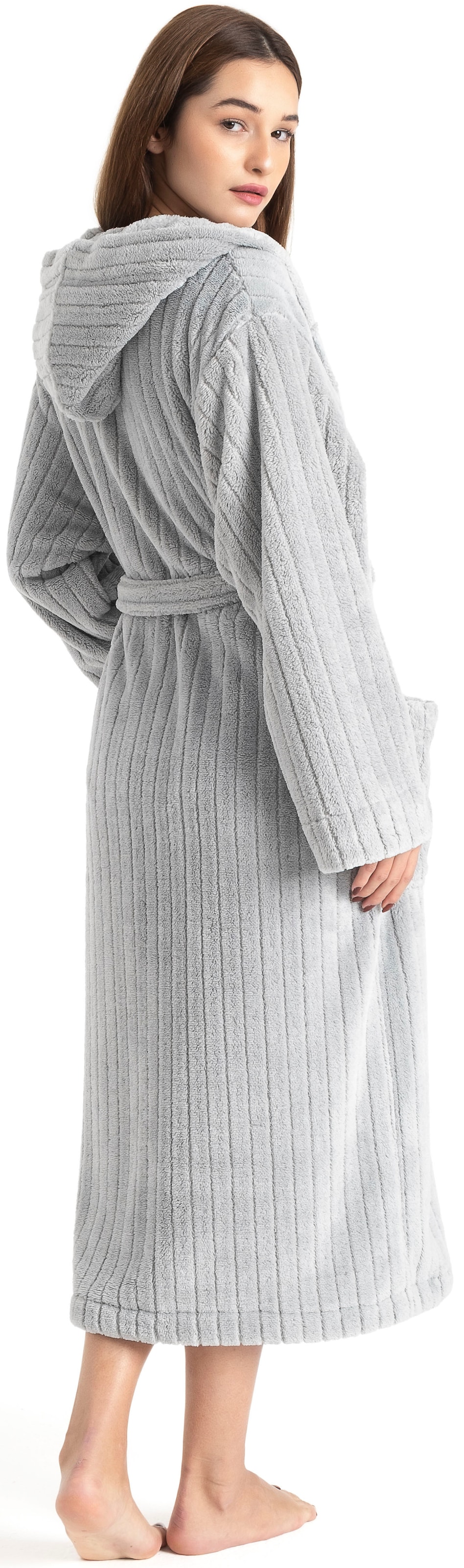 LeGer Home by Lena Gercke Unisex-Bademantel »Lovina gestreift, ideal für Sauna & Spa, Hotelbademantel, Morgenmantel« 1 Stk. Hoch-Tief, kuschelig weicher Fleece, plüsch, Damen und Herren, XS-3XL