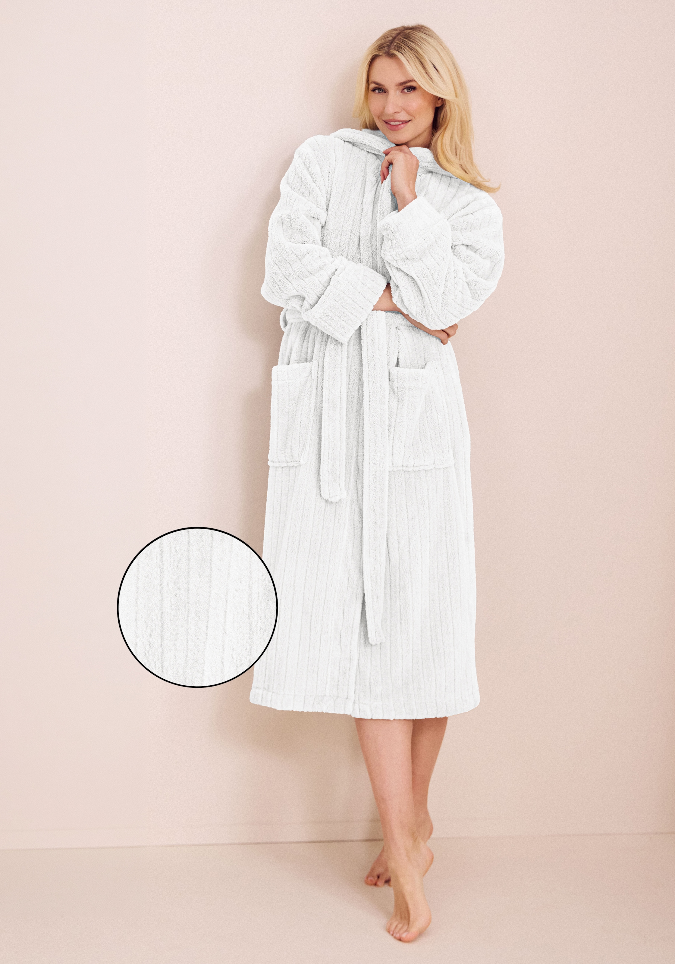 LeGer Home by Lena Gercke Unisex-Bademantel »Lovina gestreift, ideal für Sauna & Spa, Hotelbademantel, Morgenmantel« 1 Stk. Hoch-Tief, kuschelig weicher Fleece, plüsch, Damen und Herren, XS-3XL
