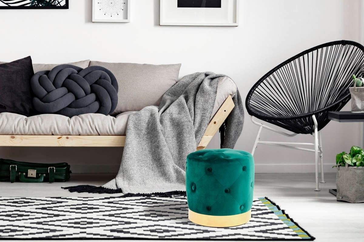 Kayoom Hocker »Piano 225,Sitzhocker mit weichem Velvet-Bezug, edles Ambient«, (1 St.), rund, glamourös, hochwertig, gesteppt, mit eingelassenen Dekoknöpfen