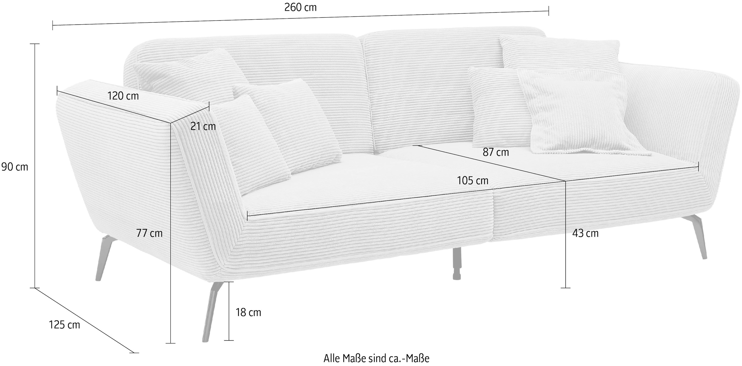 set one by Musterring Big-Sofa »SO 4500«, Füße chromfarben, wahlweise mit Kopfstütze, Breite 260cm, in Cord