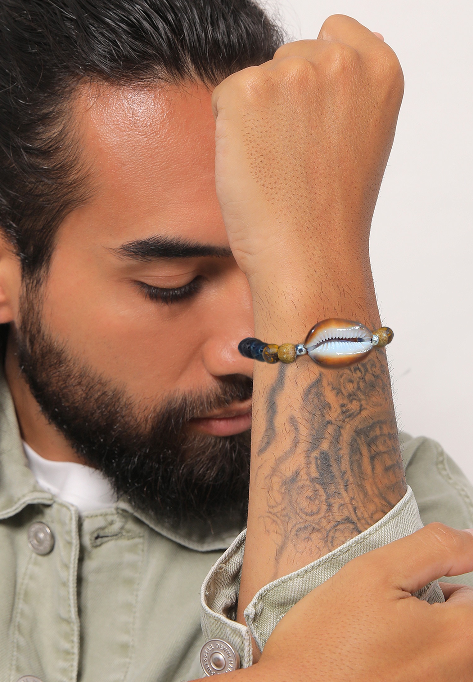 Kuzzoi Armkette »Armband Herren Lava Tigerauge Kauri Muschel 925 Silber«