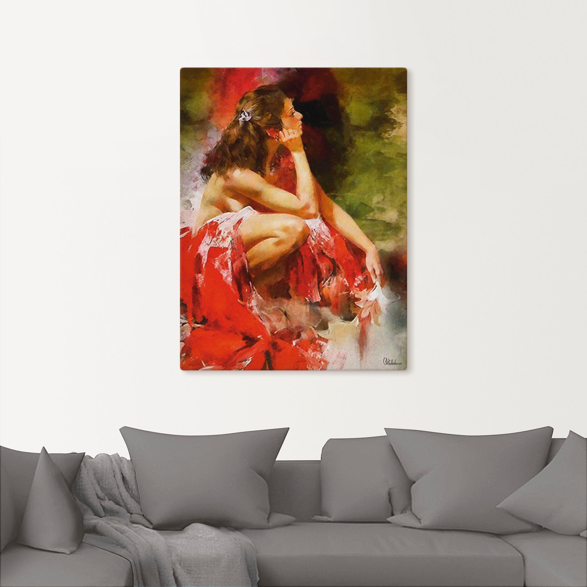 Artland Wandbild »Träumendes Mädchen in Rot«, Bilder von Frauen, (1 St.), als Alubild, Leinwandbild, Wandaufkleber oder Poster in versch. Größen