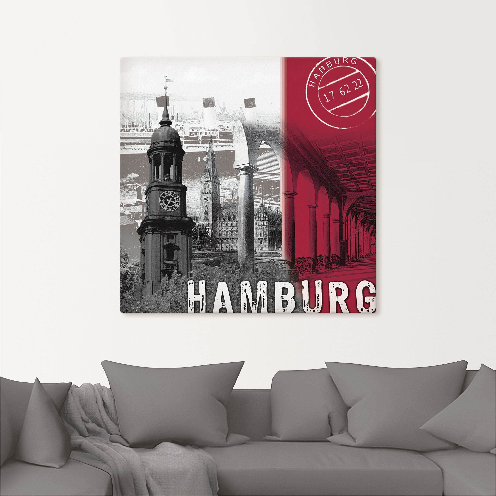 Artland Wandbild »Hamburg_ bordeauxrot«, Deutschland, (1 St.), als Leinwandbild, Poster in verschied. Größen