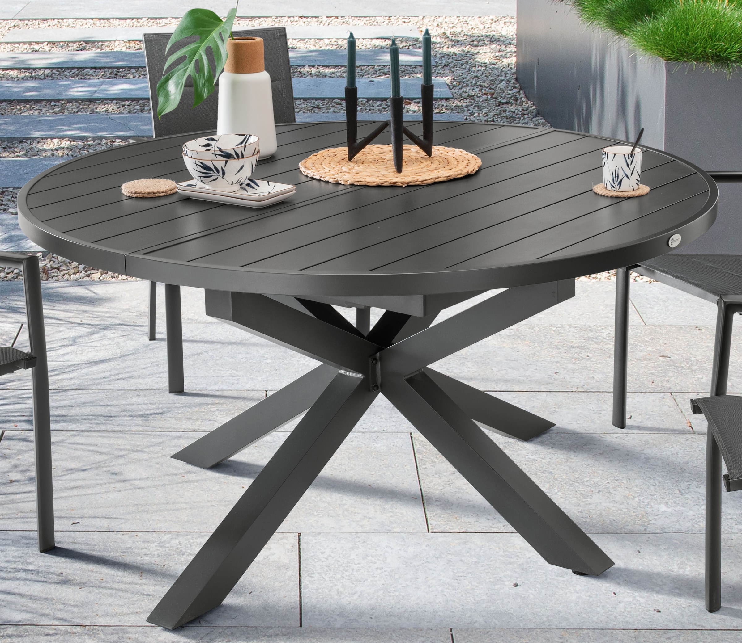 Destiny Garten-Essgruppe »COSTA ARONA«, (Set, 5 tlg.), 4 Sessel, 1 Tisch ausziehbar Ø 145/199x75cm, Aluminium