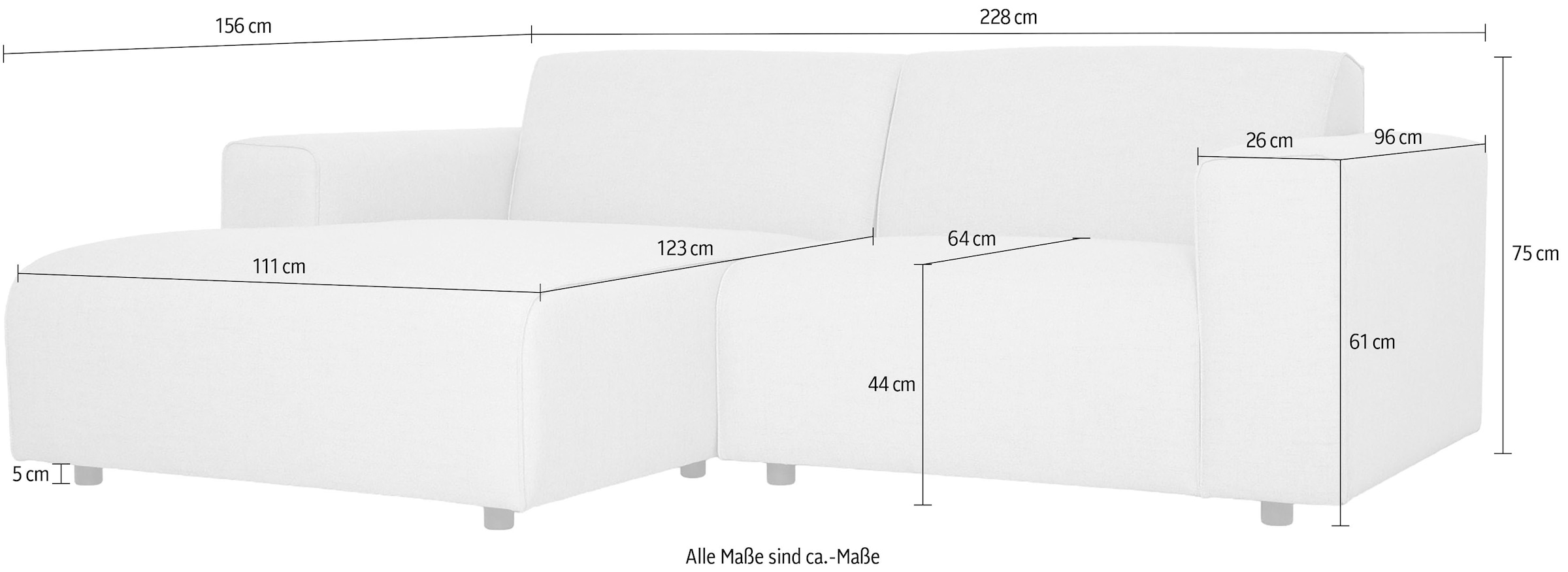OTTO home Ecksofa »Naddine« B. 228 cm, L-Form, Strukturstoff Mélange-Effekt, Wellenunterfederung