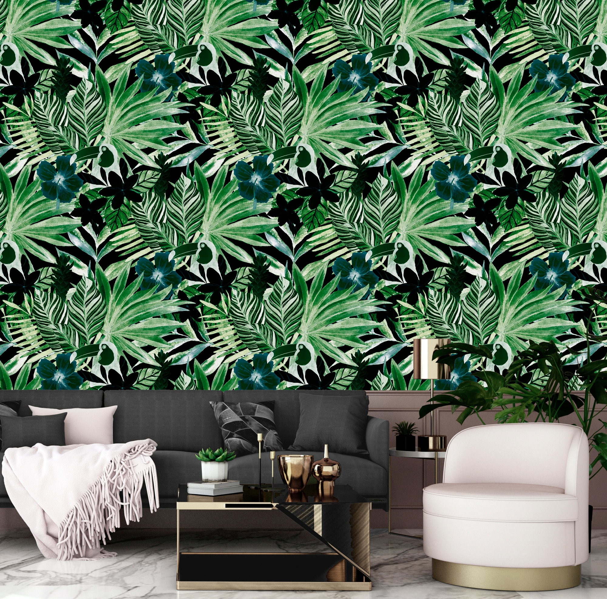 queence Vinyltapete »Elli«, bedruckt-Motiv-botanisch-floral-gemustert-natürlich, 90x250cm, selbstklebend, kinderleichte Anbringung, Sticker