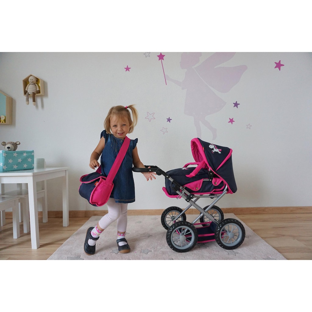 Knorrtoys® Kombi-Puppenwagen »Ruby - UMA. Das Einhorn, blau mit Wickeltasche«