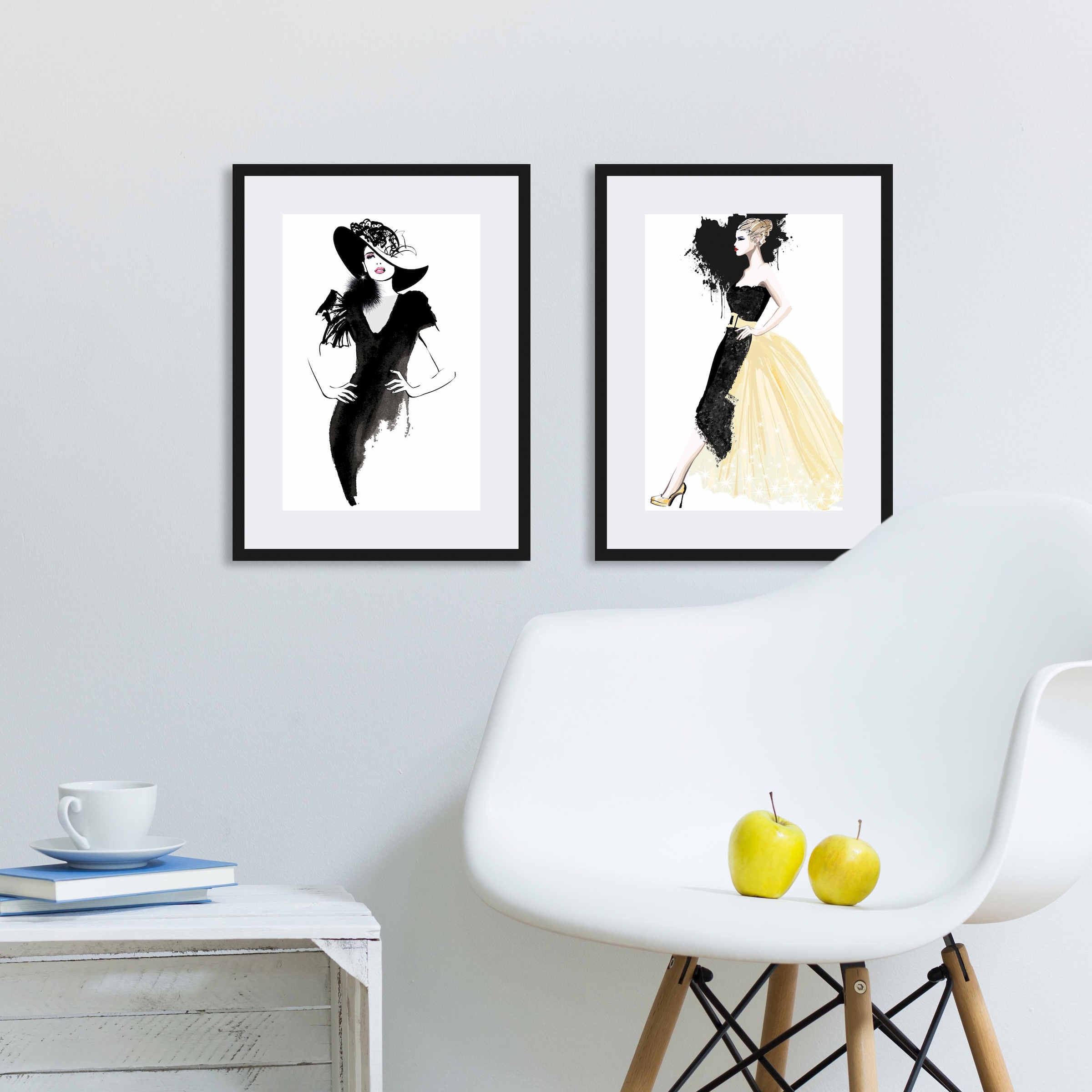 Leonique Bild mit Rahmen »Skizze Frau mit Kleid«, Fashion-Magazincover-Mode-Modebilder-Frau-Bilder von Frauen-Herz-Herzbilder, (1 St.), HD Premium Poster-Druck inkl. Holzrahmen