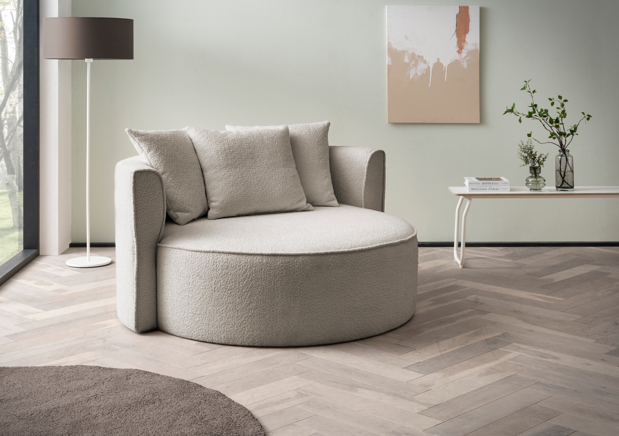 LeGer Home by Lena Gercke XXL-Sessel »ISALIE, Sessel in modernen Farben, Lesesessel, Loveseat, Big-Sessel«, trendige Stoffe, mit 3 Zierkissen, große Sitzfläche, Hocker optional
