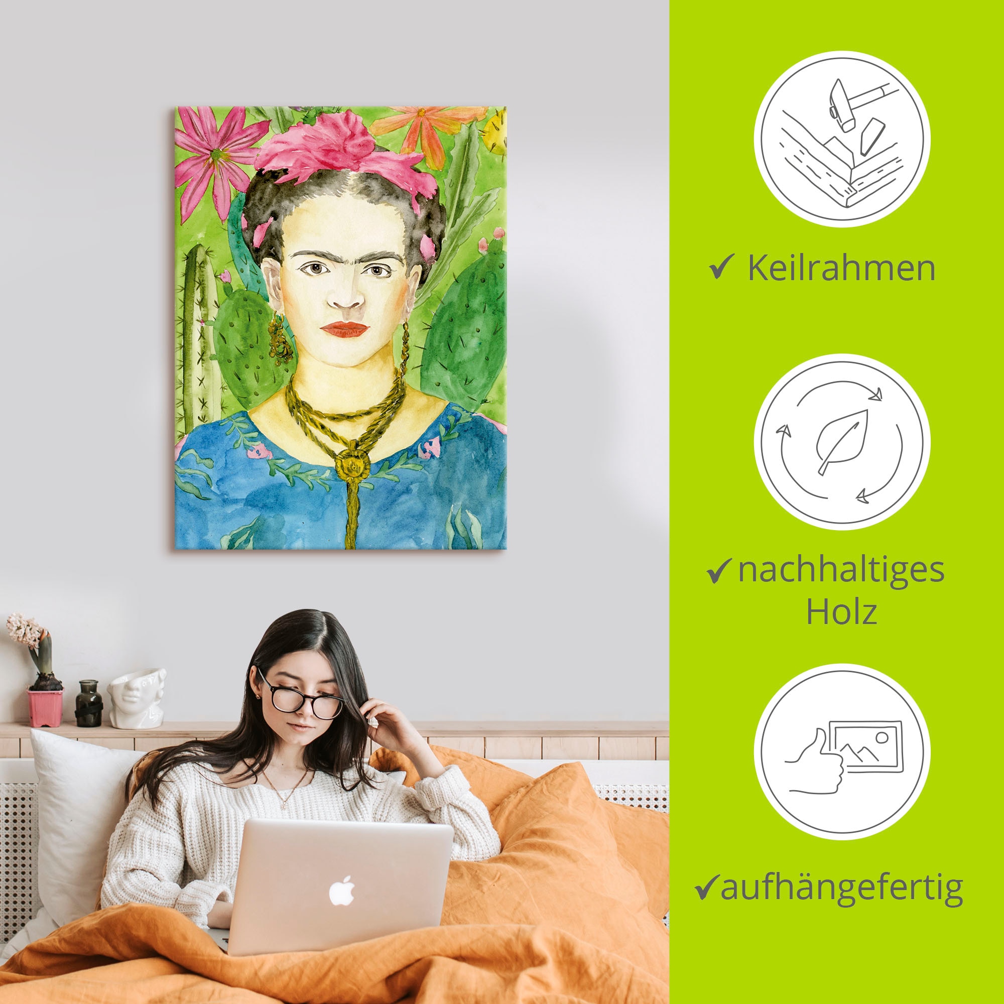Artland Leinwandbild »Frida Kahlo II« Bilder von Frauen 1 Stk. tlg. auf Holzrahmen gespannt