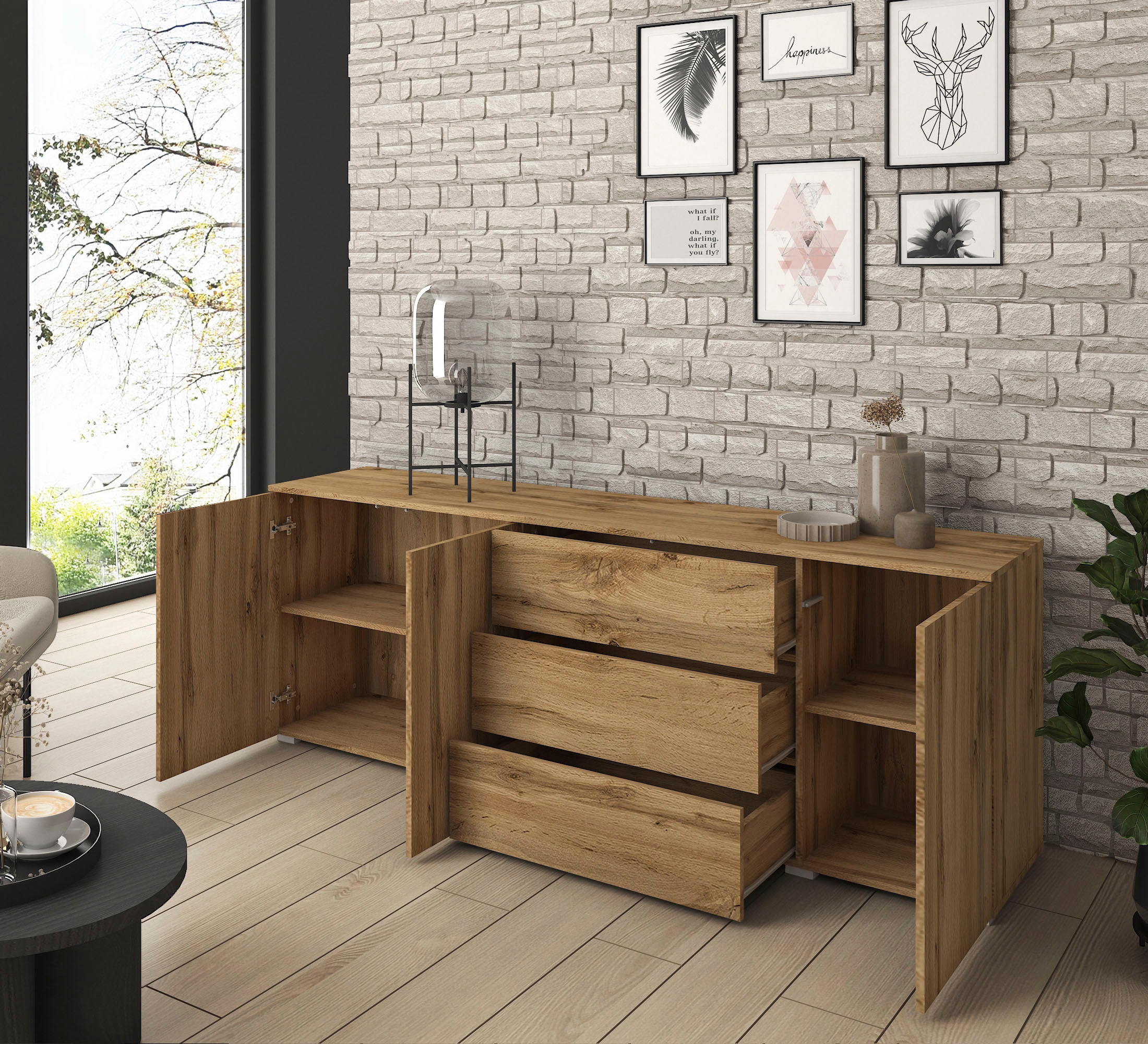 INOSIGN Sideboard »PARIS«, (1 St.), Moderne 190cm breite grifflose Kommode, vielseitig einsetzbar