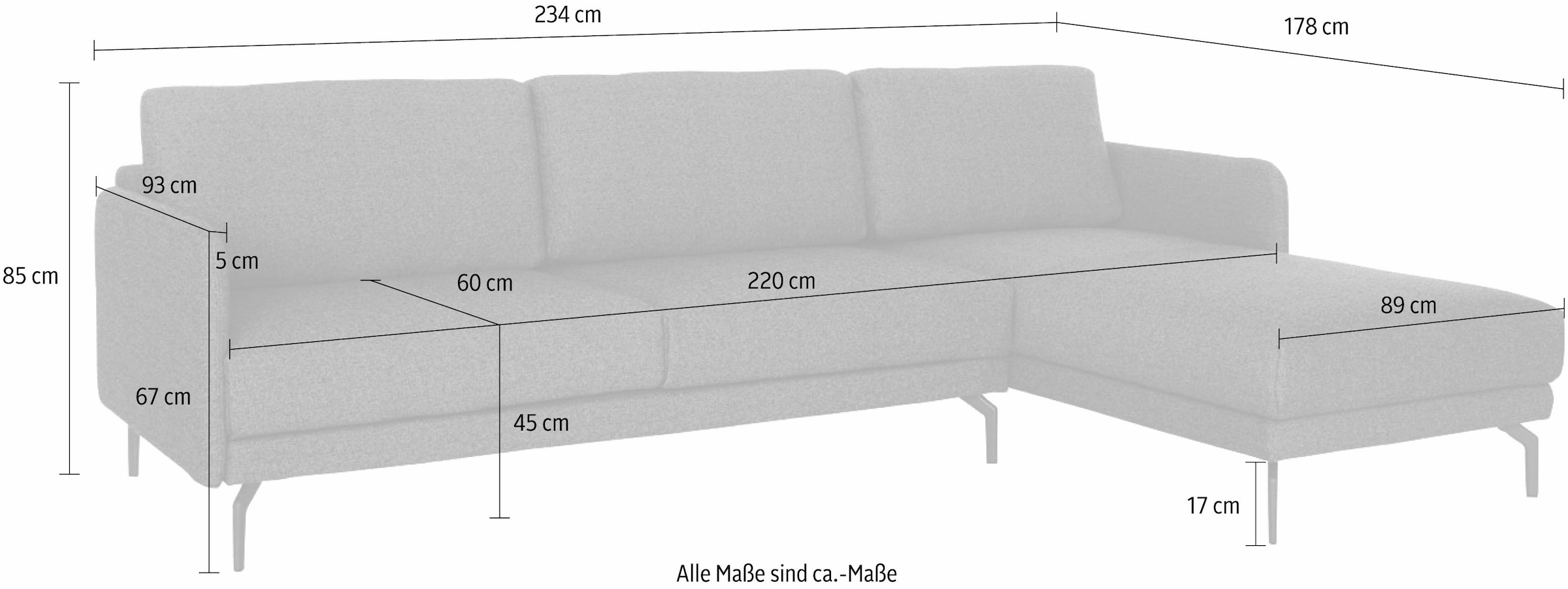 Creation BY ROLF BENZ Ecksofa »CR.450, Designecksofa, Polsterecke, L-Form«, Armlehne sehr schmal, Breite 234 cm, Alugussfüße in umbragrau