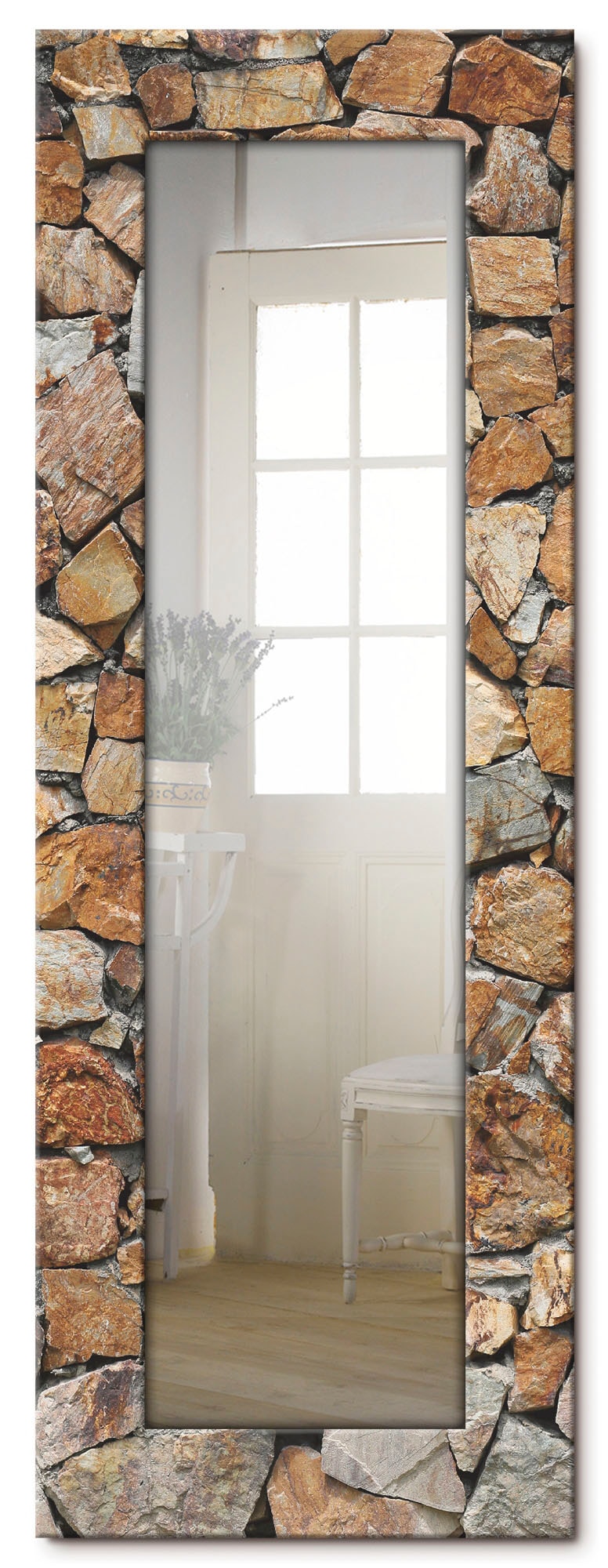 Artland Dekospiegel »Braune Steinwand«, gerahmter Ganzkörperspiegel, Wandspiegel, mit Motivrahmen, Landhaus