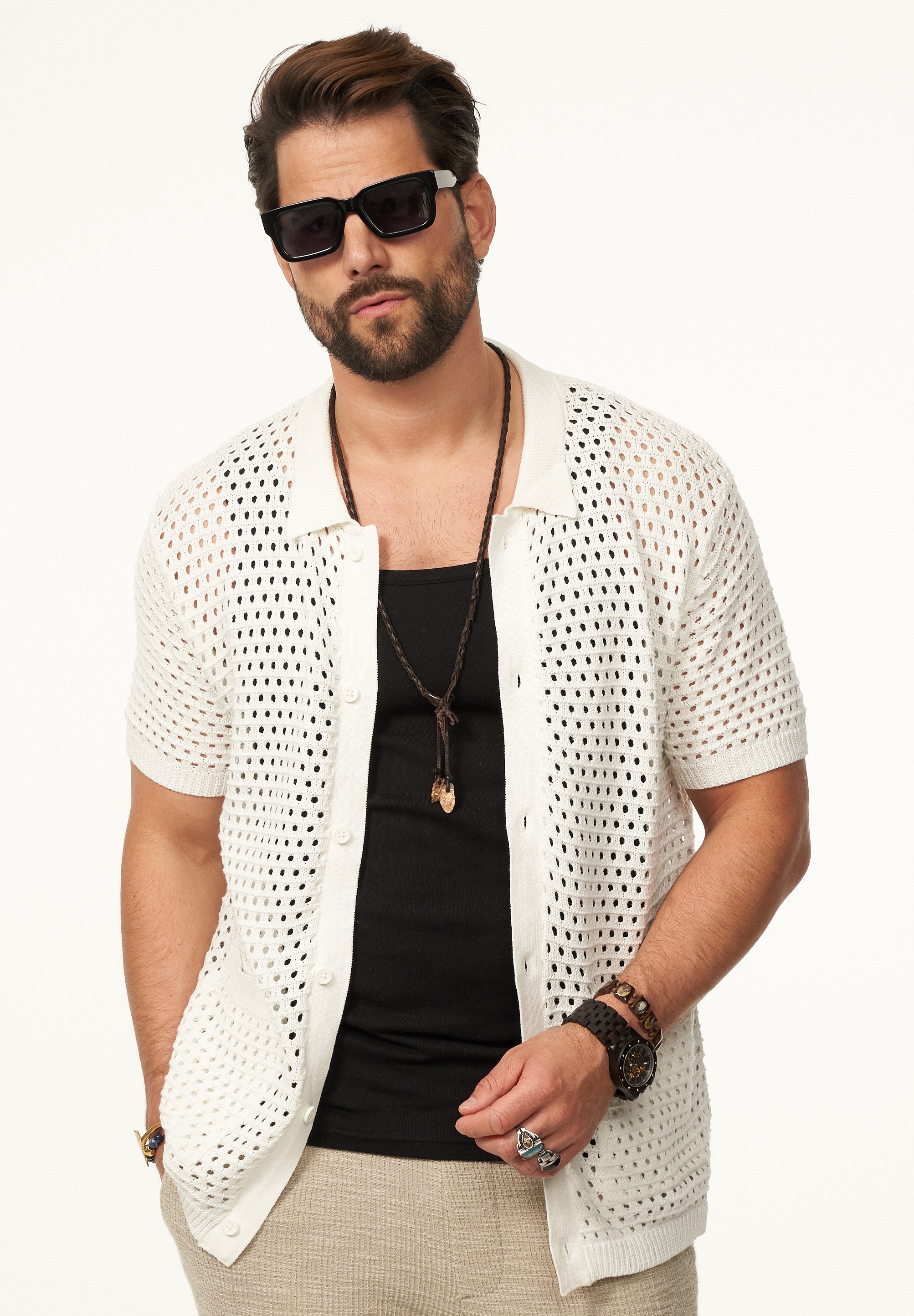 SOULSTAR Poloshirt »Kurzarm Strickhemd im Cardigan Stil mit Knopfleiste für Herren« Herren Kurzarm Strick Polo-Hemd Cardigan T-Shirt