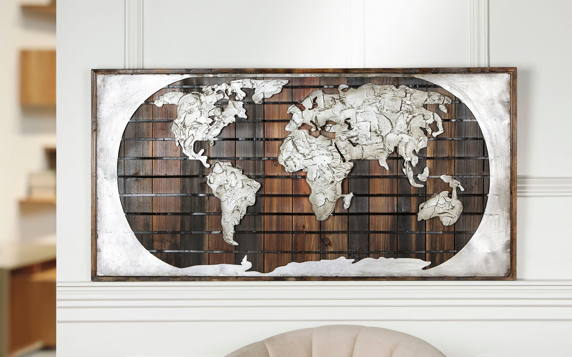 GILDE GALLERY Metallbild »Bild - Kunstobjekt Erde auf Holz«, Weltkarte, (1  St.), handgefertigt, aus Metall, dekorativ im Wohnzimmer & Schlafzimmer im  OTTO Online Shop