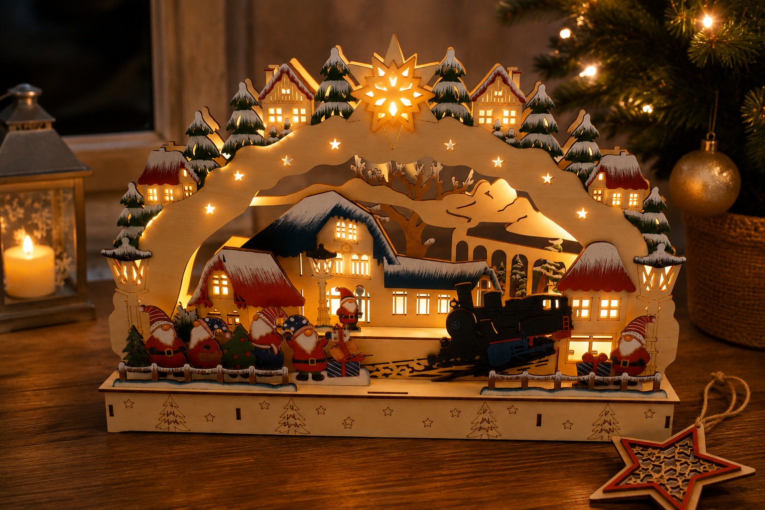 OTTO home LED Schwibbogen »winterliche 3D Kulisse, mehrstöckig, 1 Stück« 1 Gratis-Hänger, 6h-Timer, 3D-Optik, winterliche Kulisse, Höhe 30 cm