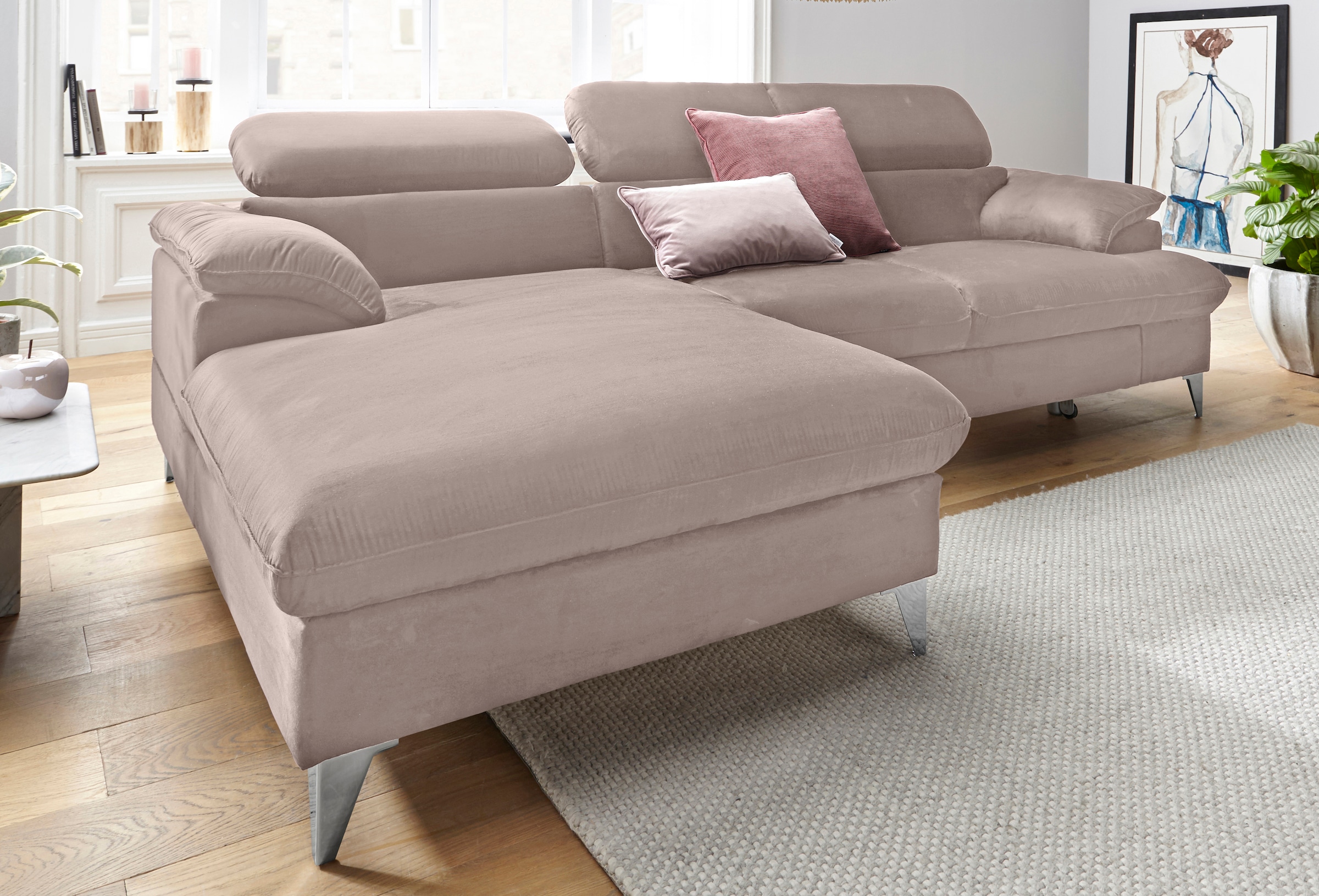 COTTA Polstergarnitur »Caluso L-Form«, (2 tlg.), Set bestehend aus: Ecksofa mit Kopfteilverstellung & Hocker