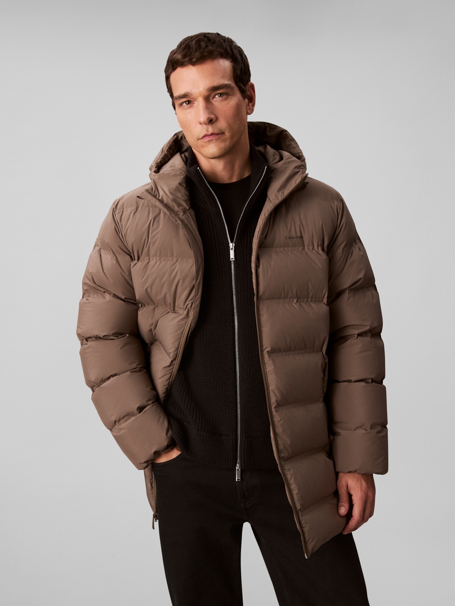 Calvin Klein Herren Steppmantel »LS BONDED CHNNLD LONG HOODED PUF« Mit Rundhalsausschnitt in grün, Größe XL