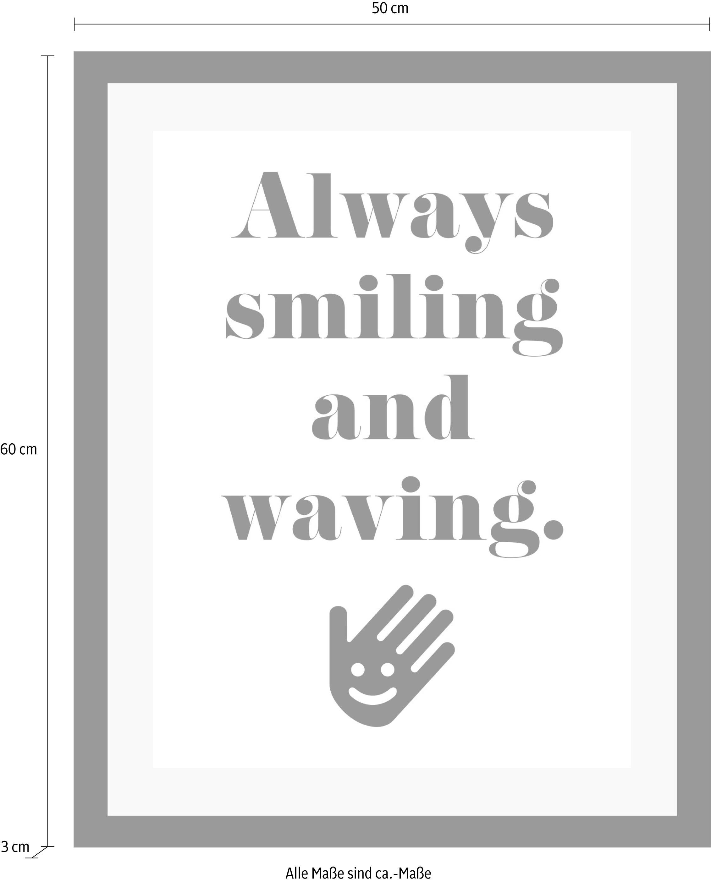 queence Bild »smile«, Sprüche & Texte-Schriftzug-Schwarz-Weiß-Motivationsbilder, HD Premium Poster-Druck inkl. Holzrahmen