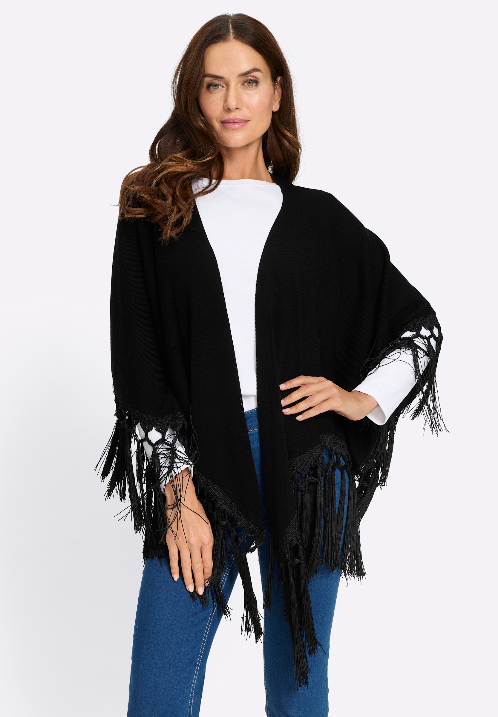 heine Strickcape »Cape Strickcape mit Fransen«
