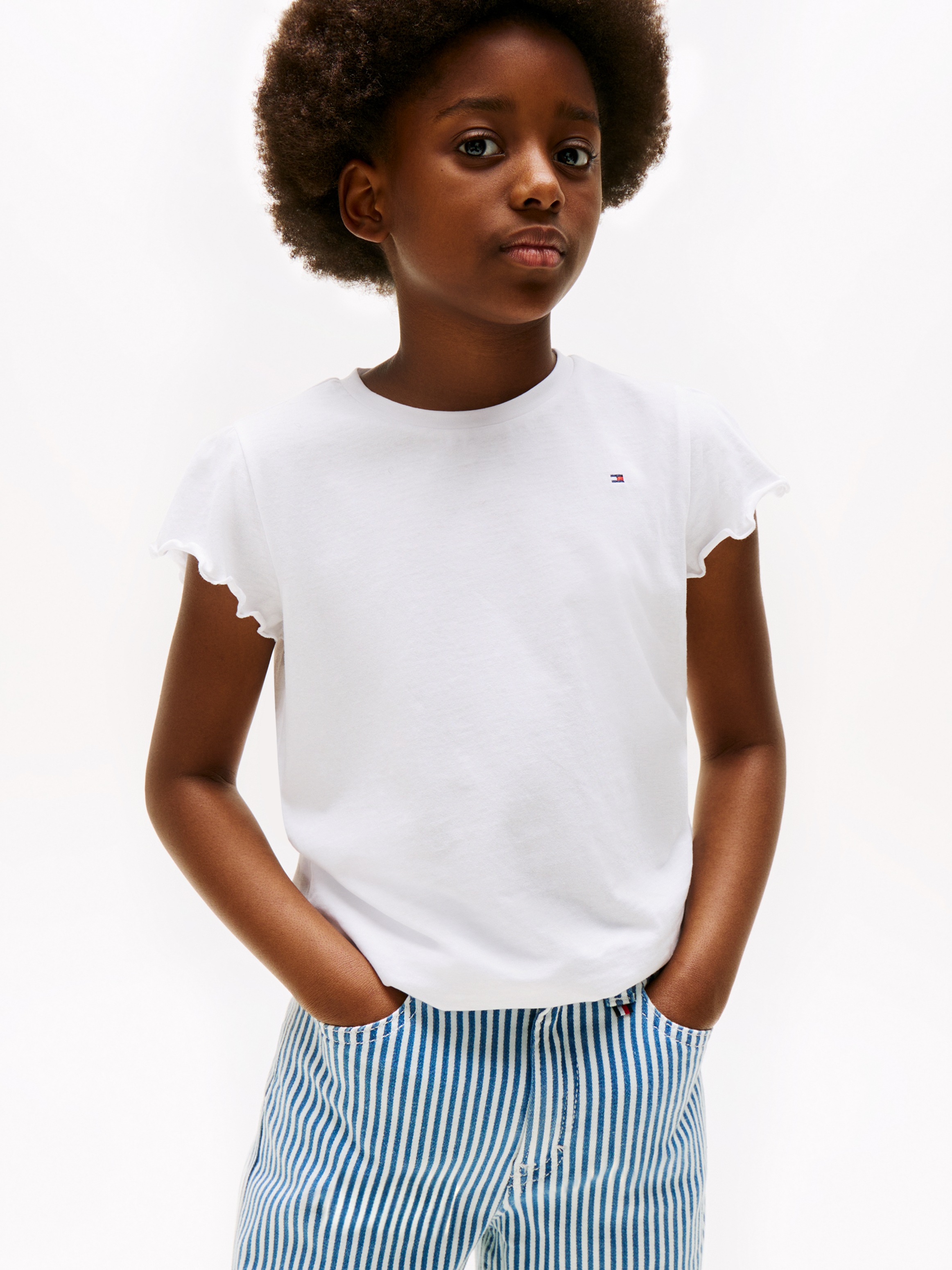 Tommy Hilfiger T-Shirt »ESSENTIAL RUFFLE SLEEVE TOP«, mit gewelltem Ärmelabschluss