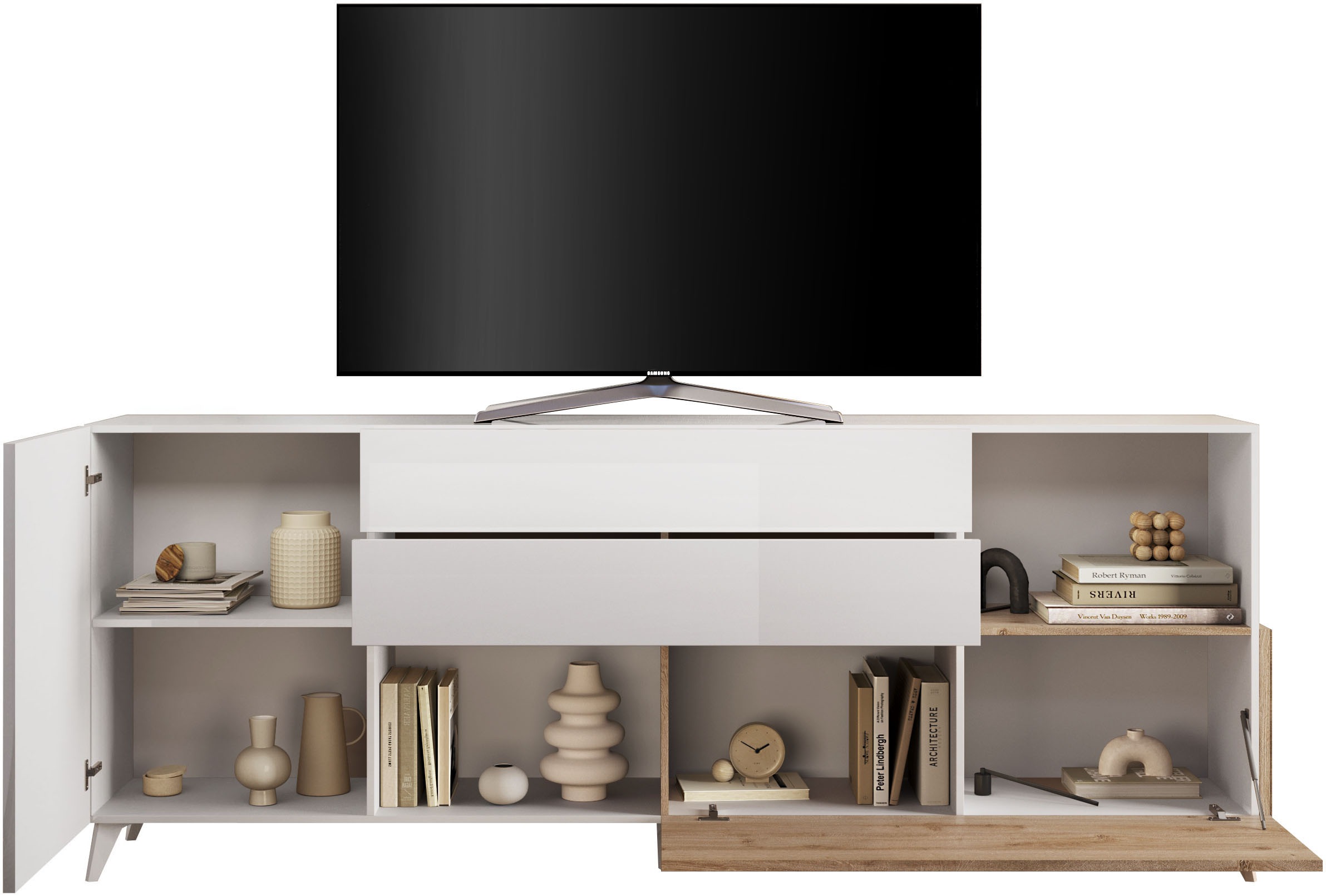 Home affaire Sideboard »Monaco in Breite 241 cm, Anrichte mit Tür, Klappe und 2 Schubkästen« Stauraumschrank – sanftes Schließen, edles Design, viel Platz