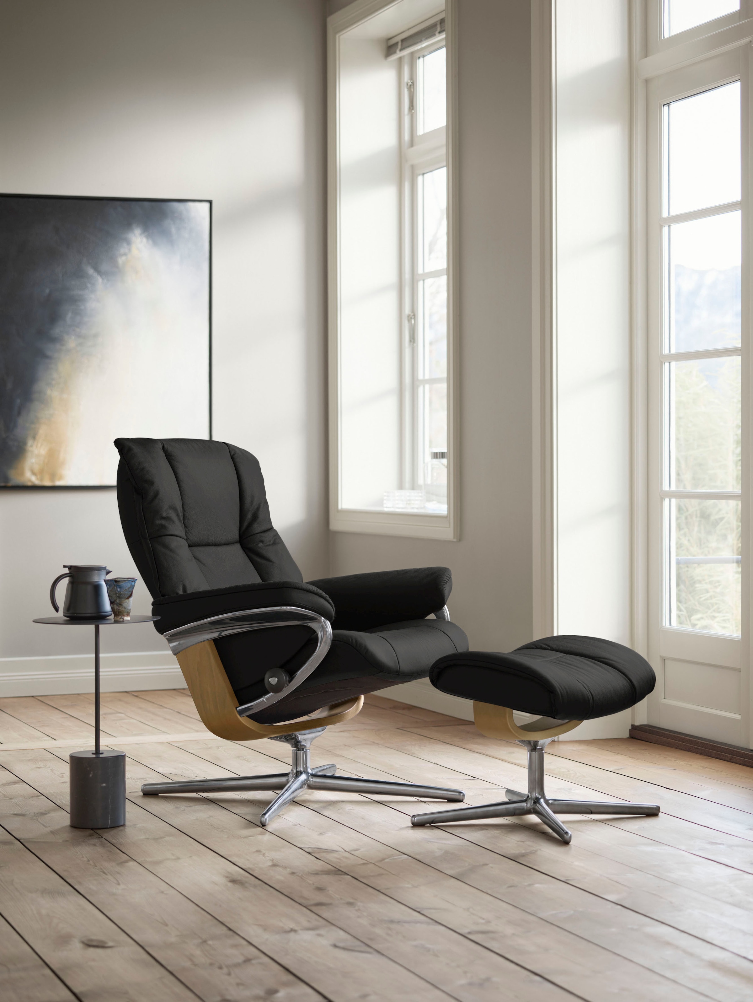 Stressless® Relaxsessel »Mayfair«, (Set, Relaxsessel mit Hocker), mit Hocker, mit Cross Base, Größe S, M & L, Holzakzent Eiche