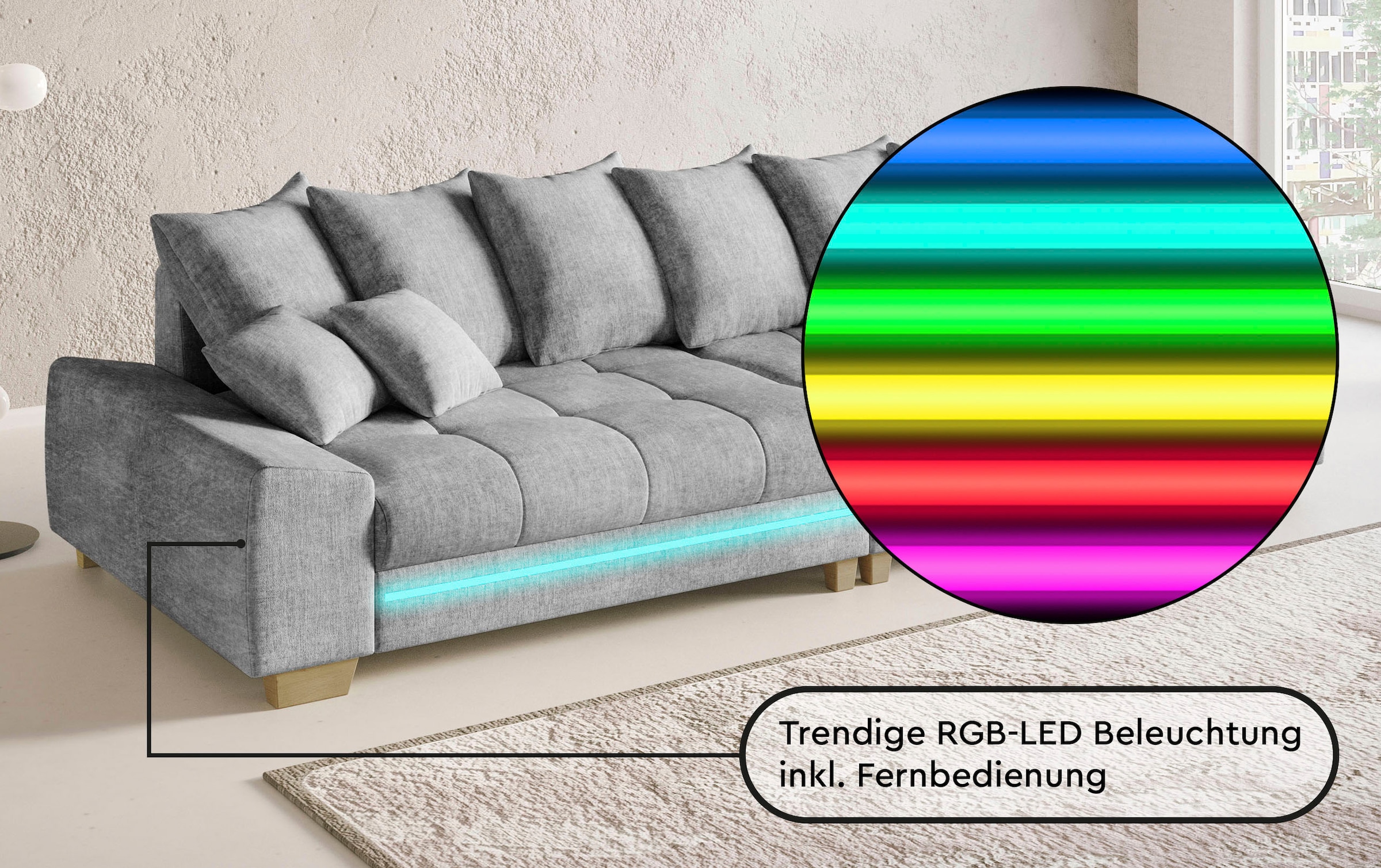 Mr. Couch Big-Sofa »Nikita II«, mit RGB-LED Beleuchtung, wahlweise mit Kaltschaum