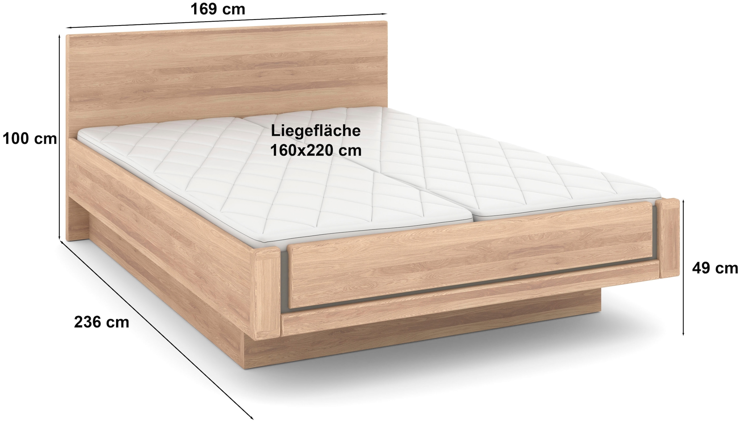 Musterring Holzbett »Sorrent, Bettgestell, Bettrahmen, teilmassiv Eiche«, (MADE IN GERMANY), Eiche teilmassiv, Liegehöhenverstellung, in schwebender Optik