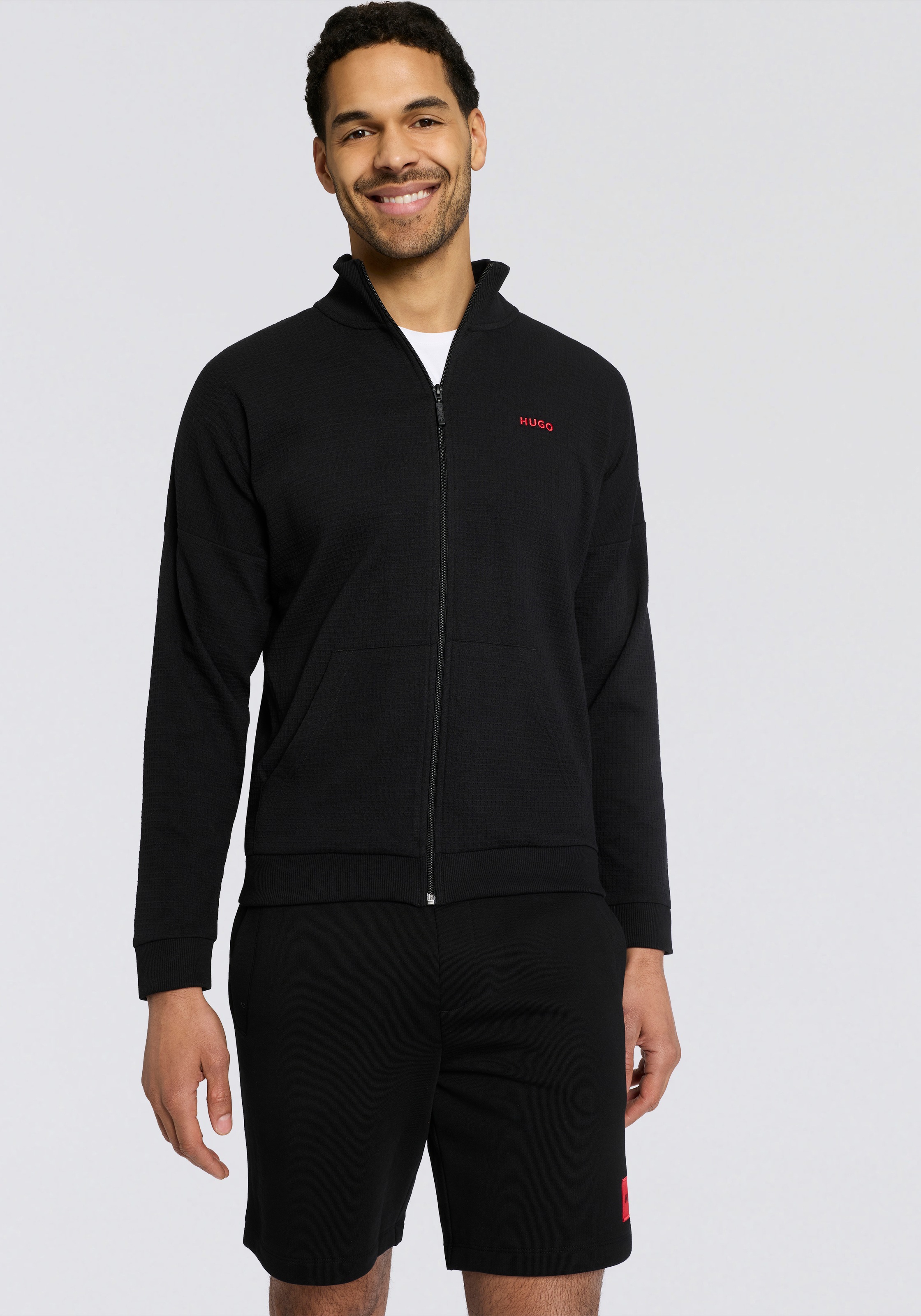 HUGO Underwear Sweatjacke mit Stehkragen, mit feiner Struktur