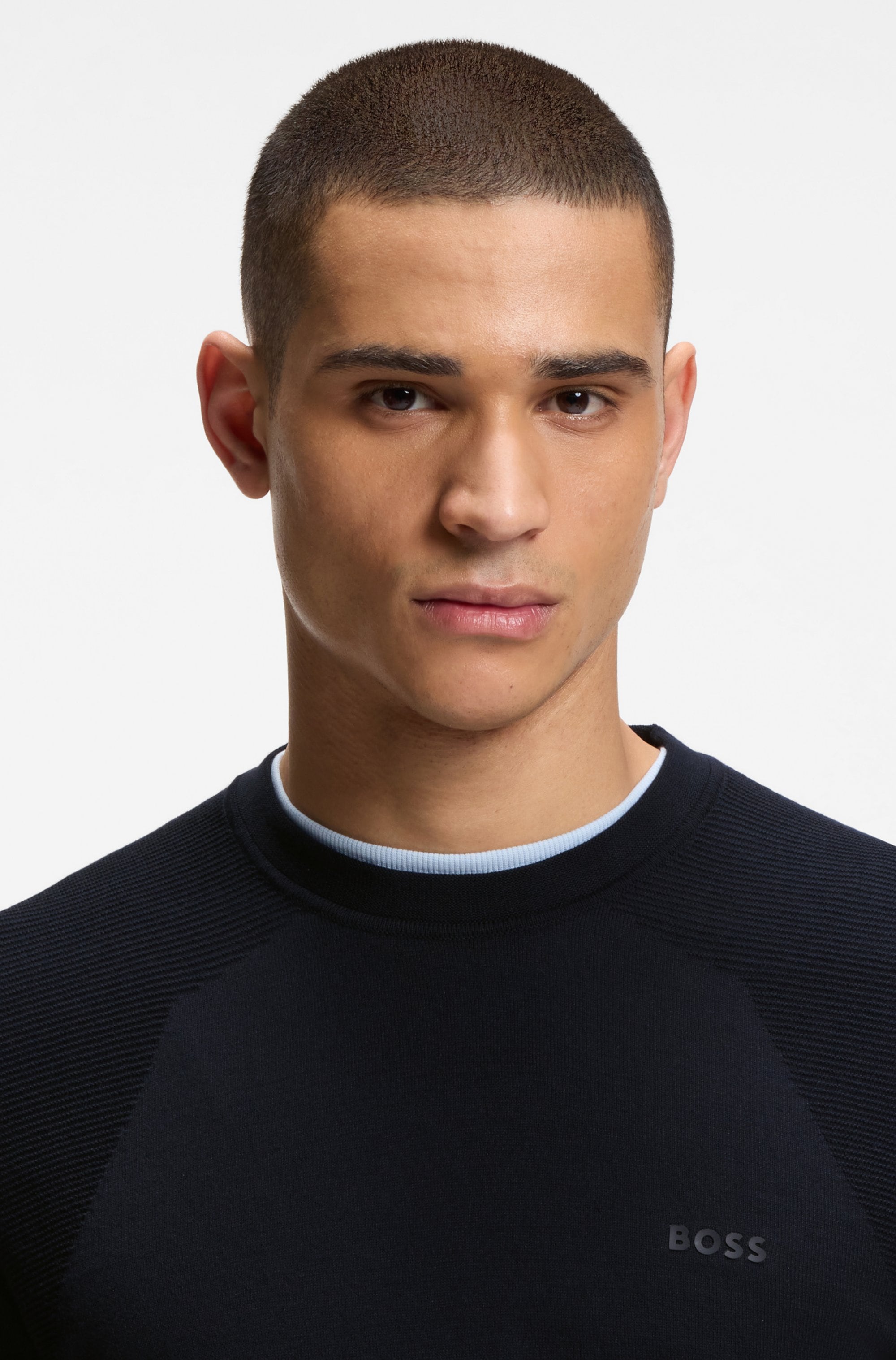 BOSS GREEN Strickpullover Rundhalsauswschnitt, Regular Fit, Struktur-Strick