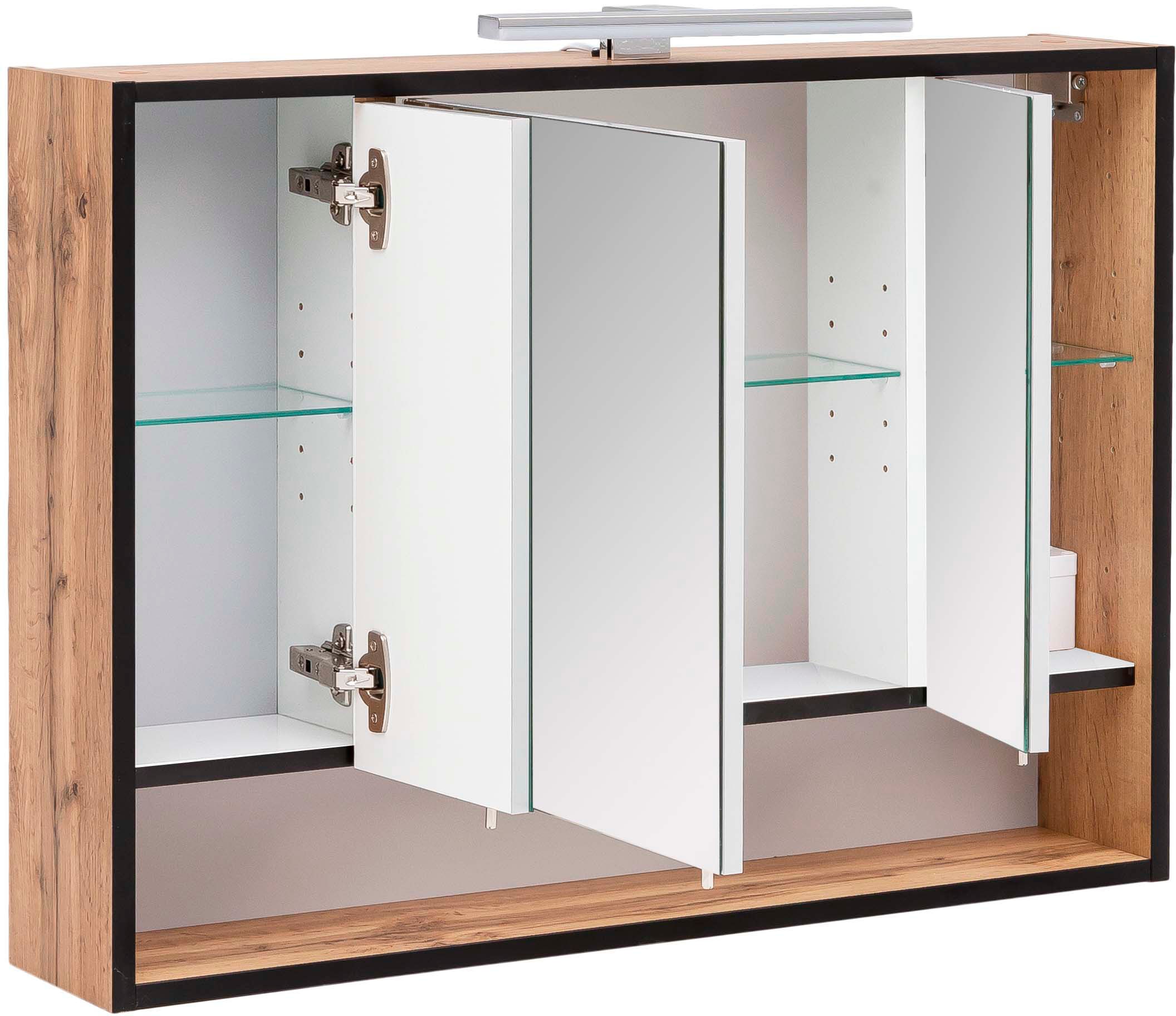 Schildmeyer Spiegelschrank »Maxima made in Germany«, Breite 80 cm, 3-türig, LED-Beleuchtung, Schalter-/Steckdosenbox