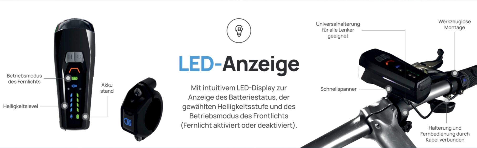 FISCHER Fahrrad Fahrrad-Frontlicht »LED-Akku Frontlicht 100 Lux Fernlicht«