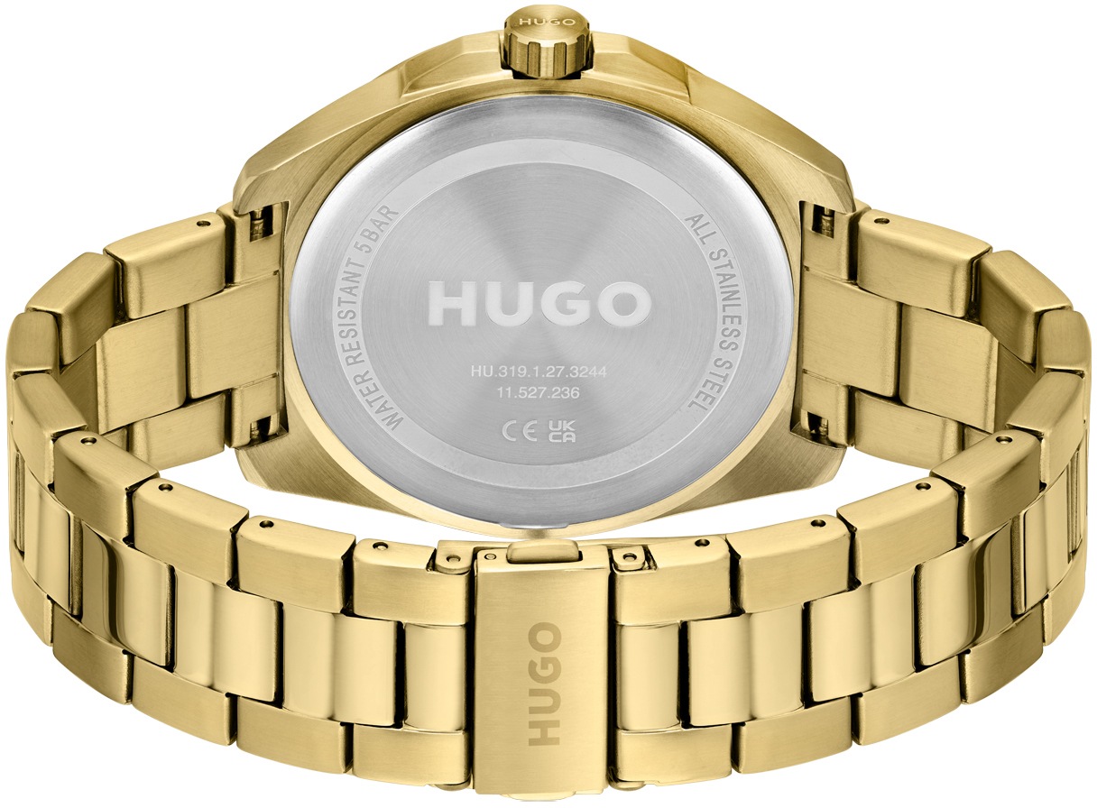 HUGO Multifunktionsuhr »#EXPOSE, 1530243«, Quarzuhr, Armbanduhr, Herrenuhr, Datum Edelstahlarmband