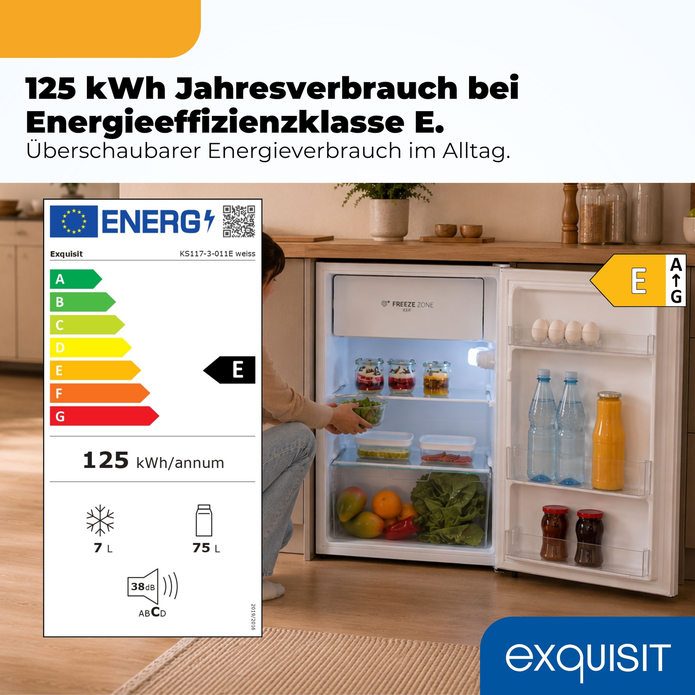 exquisit Kühlschrank »KS117-3-011E weiss« 84 cm hoch 48 cm breit Perfekte Kühlung & Gefrierfach: 82 L Mini-Kombi für jede Küche