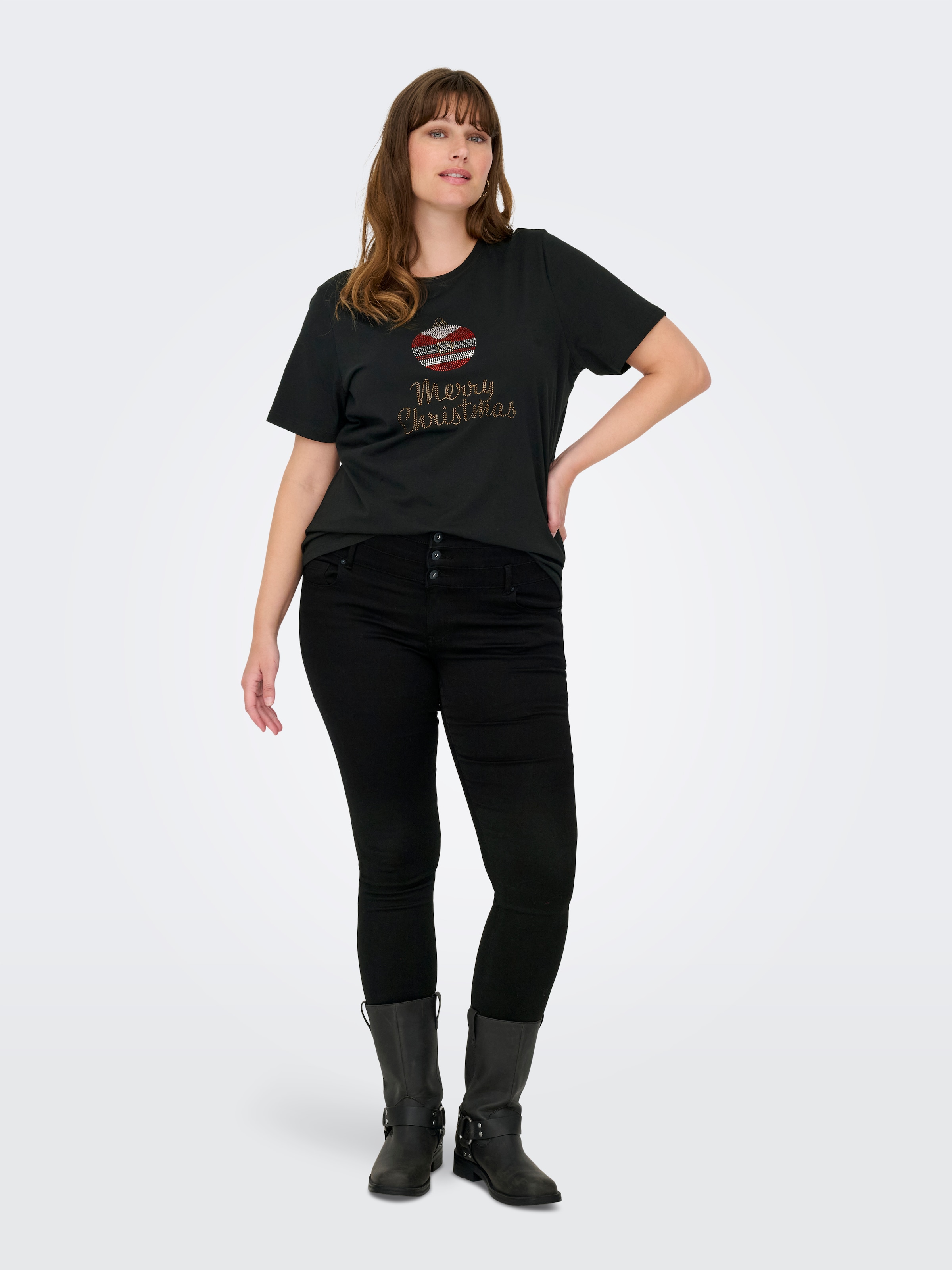 ONLY CARMAKOMA Kurzarmshirt »CARKITA XMAS SS O-NECK JEANS FIT TEE JRS« Weihnachtsshirt