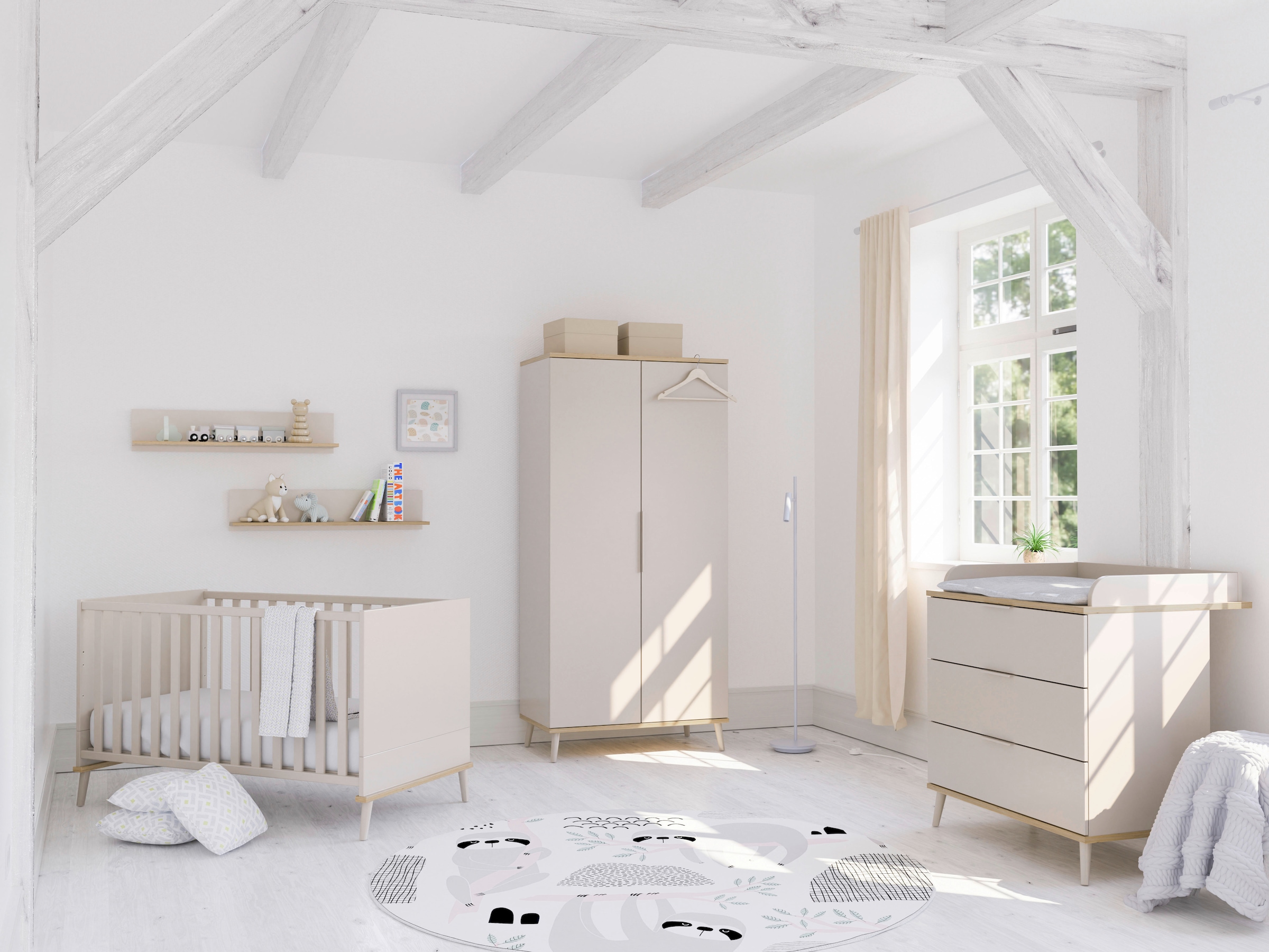 YUNY by PAIDI Kleiderschrank »HAZEL in Beige, inkl. Kleiderstangen und Einlegeböden« B/H/T ca. 95-130/198/52cm, mit 2 oder 3 Türen,  stabiler Drehtürenschrank aus Holz, mit Soft-Close-Funktion