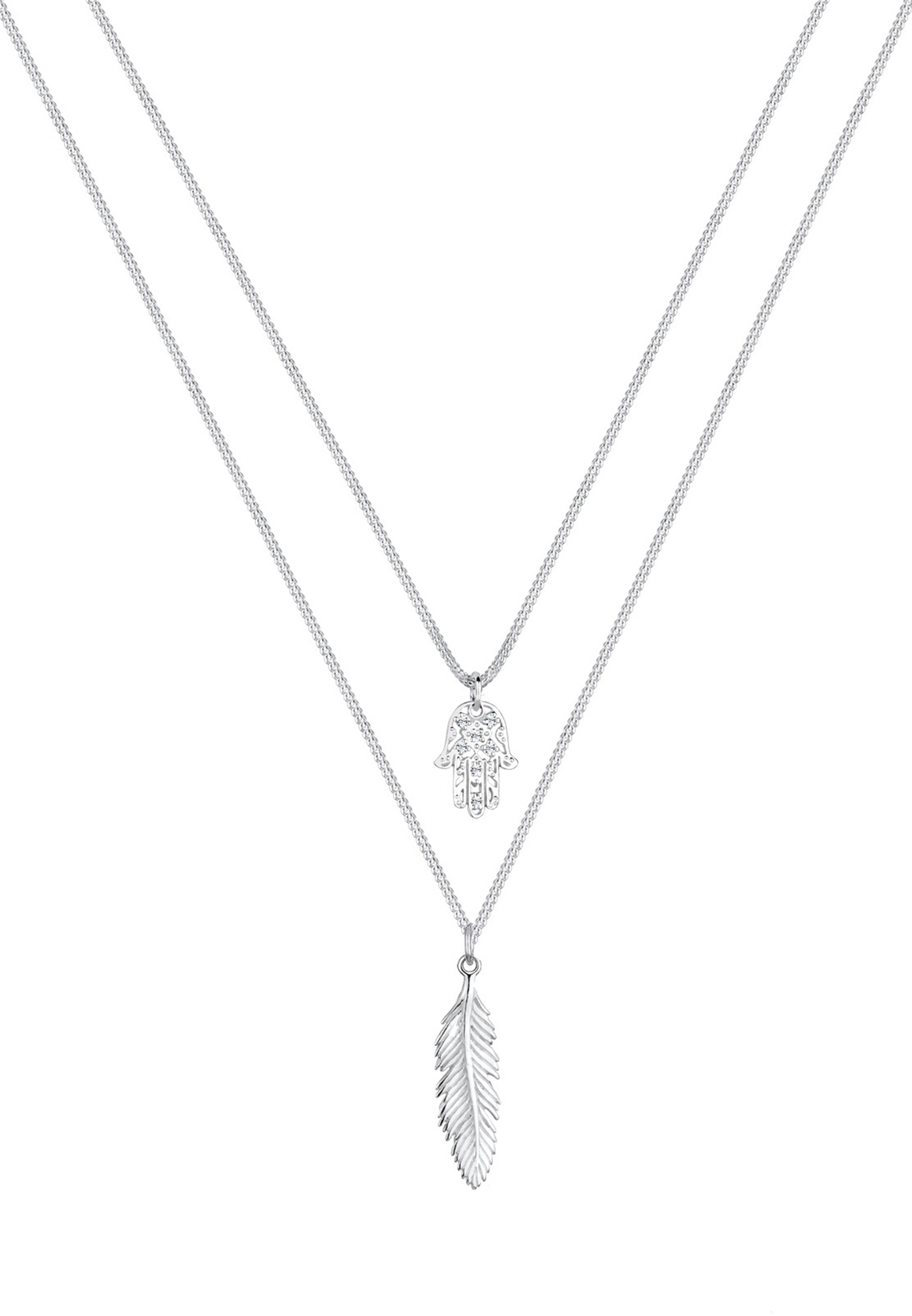 Elli Silberkette »Halskette Layer Feder Hamsa Kristalle 925 Silber«