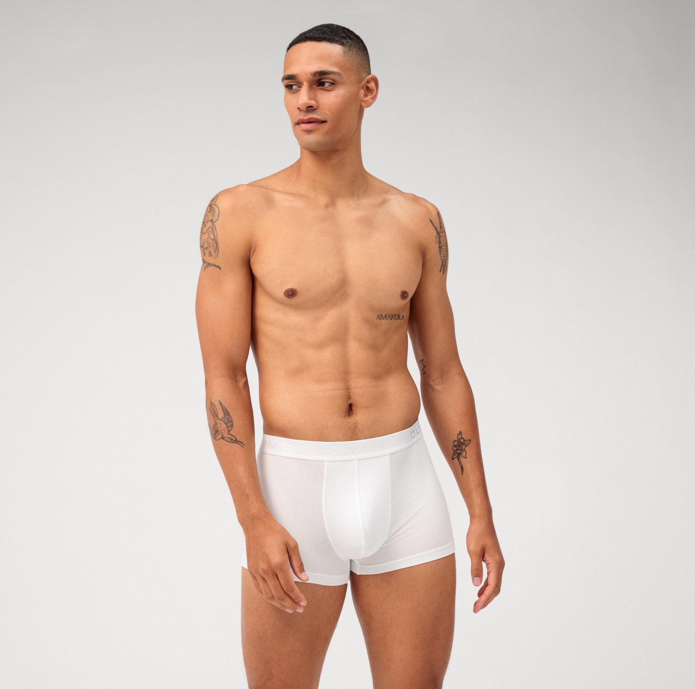 OLYMP Boxershorts, (Packung, 3 St., 3er), mit Ton-in-Ton Markenlogo