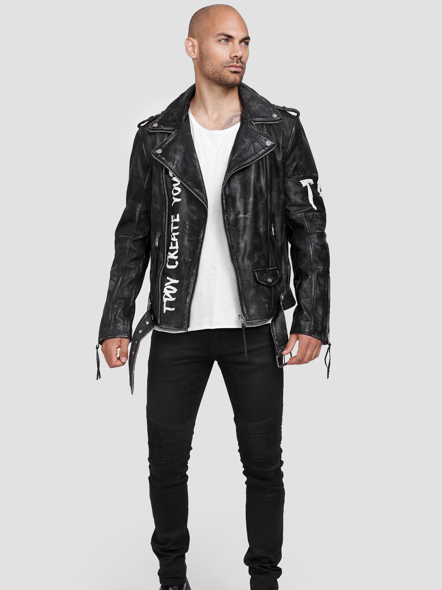 trueprodigy Lederjacke »Russell mit Nieten, Print und Waschung« ohne Kapuze