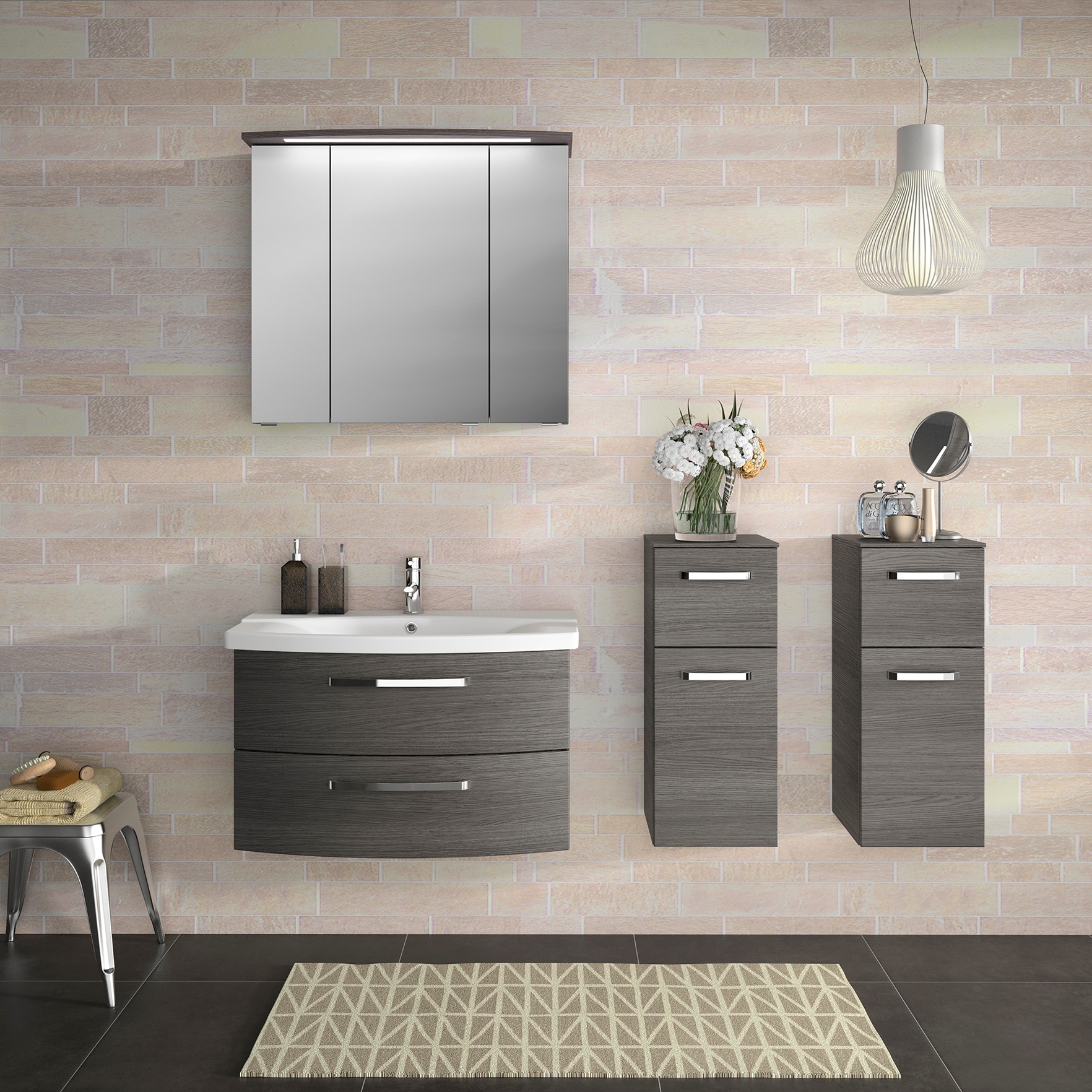 Saphir Badezimmerspiegelschrank »Serie 4010 Badezimmer-Spiegelschrank inkl. LED-Beleuchtung im Kranz«, Badschrank 82 cm breit, 3 Türen, 6 Glas-Einlegeböden, inkl Türdämpfer