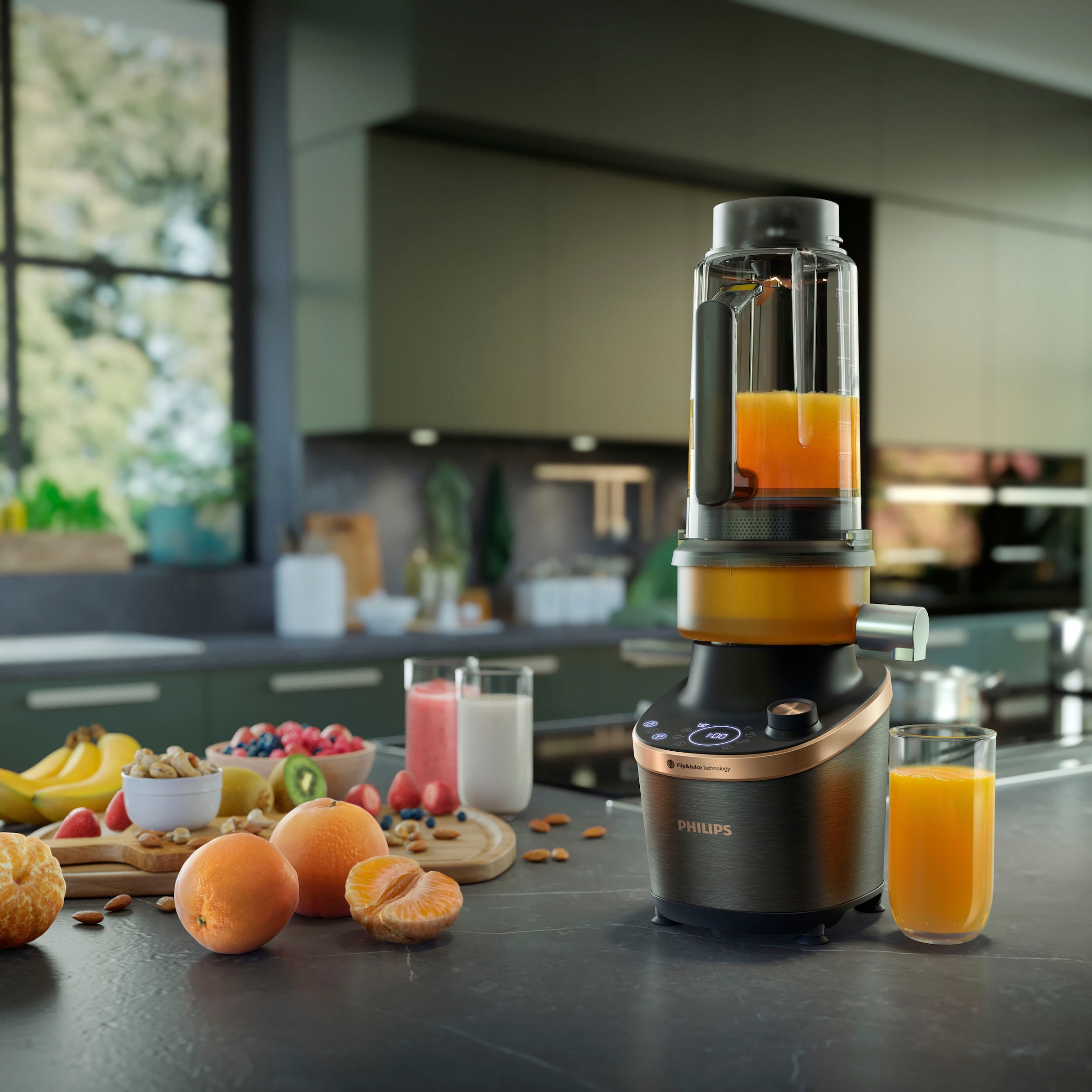 Philips Standmixer »HR3770/10 Flip&Juice™, mit ProBlend Ultra-Technologie,«, 1500 W, 2L-Behälter, 12 Stufen, Puls- und Entsafterfunktion; Schwarz/Kupfer