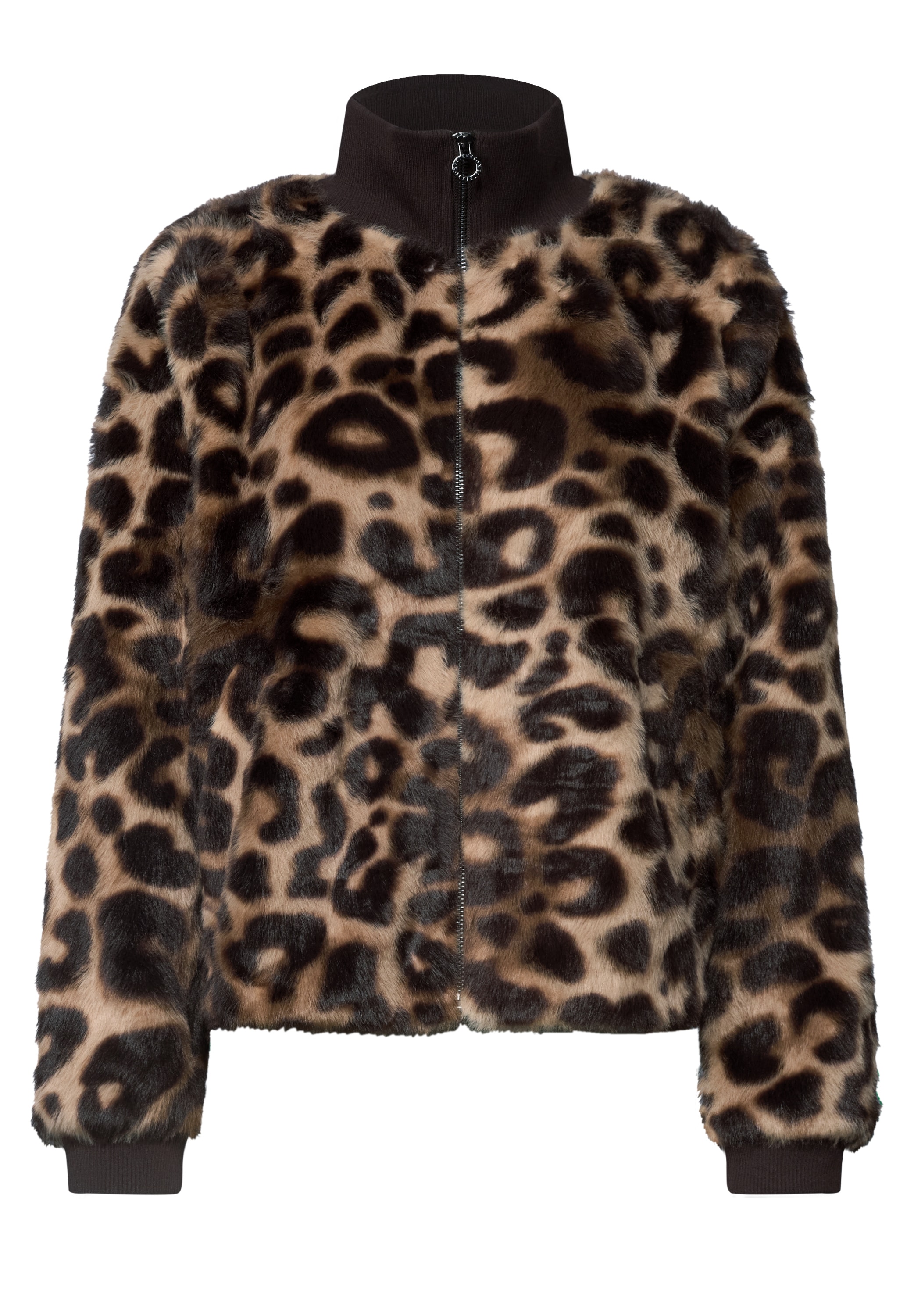 STREET ONE Blouson ohne Kapuze Fake Fur Blouson mit Strickdetails und Leo-Optik