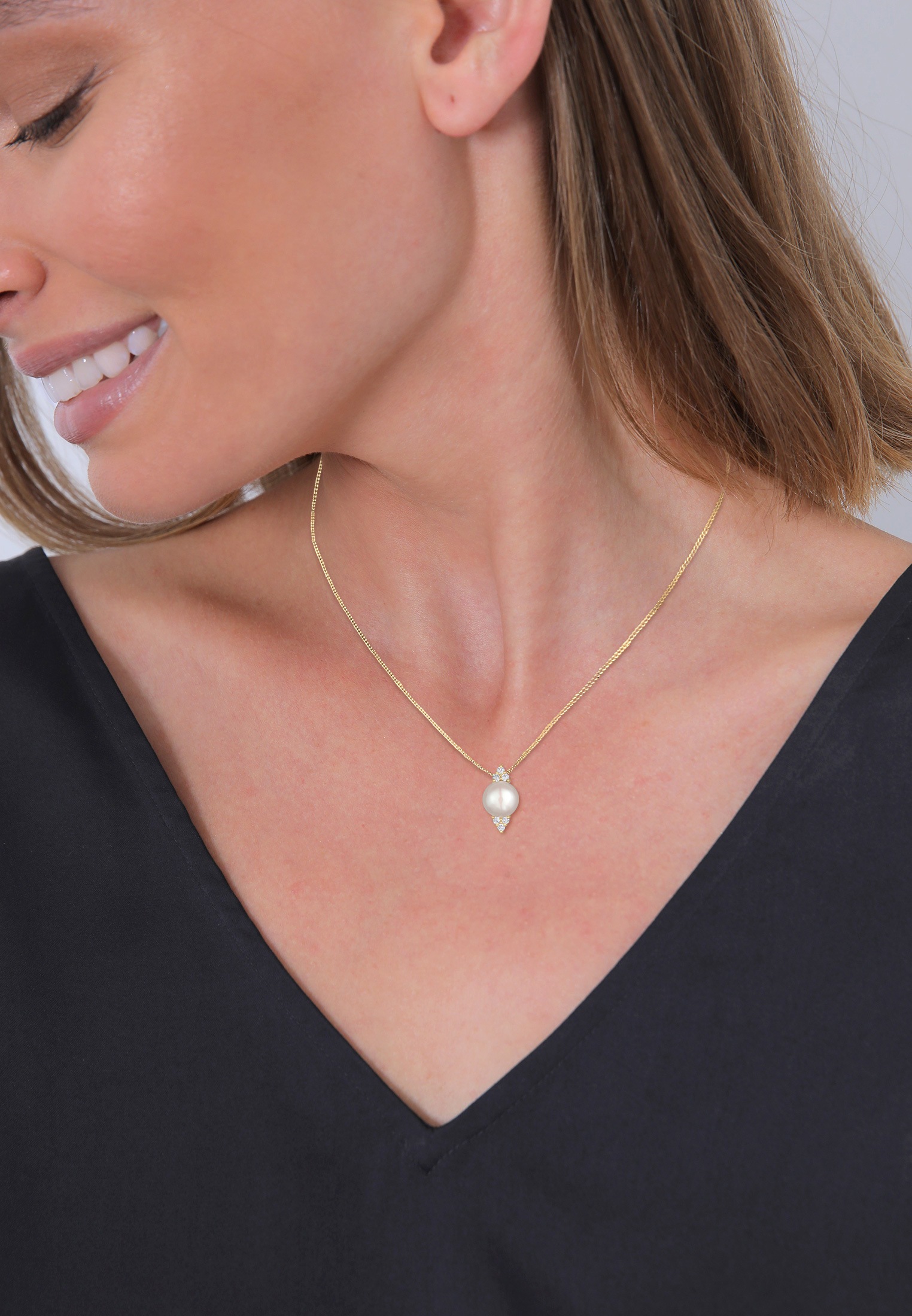 Elli Premium Perlenanhänger »Anhänger Süßwasserperle Zirkonia Elegant 925 Silber«