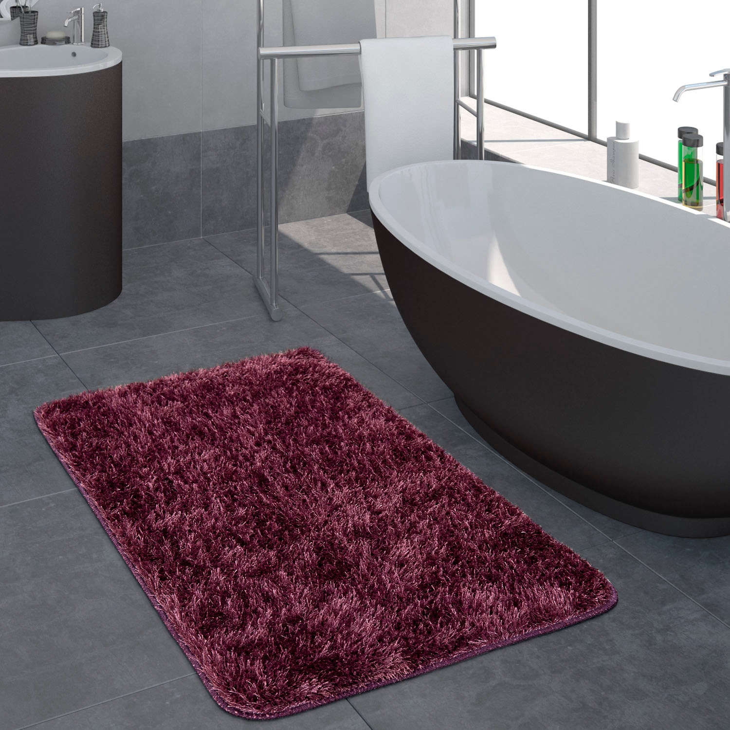 Paco Home Badematte »Sierra 815«, rutschhemmend beschichtet, fußbodenheizungsgeeignet, Badteppich, Uni Farben, besonders weich und flauschig