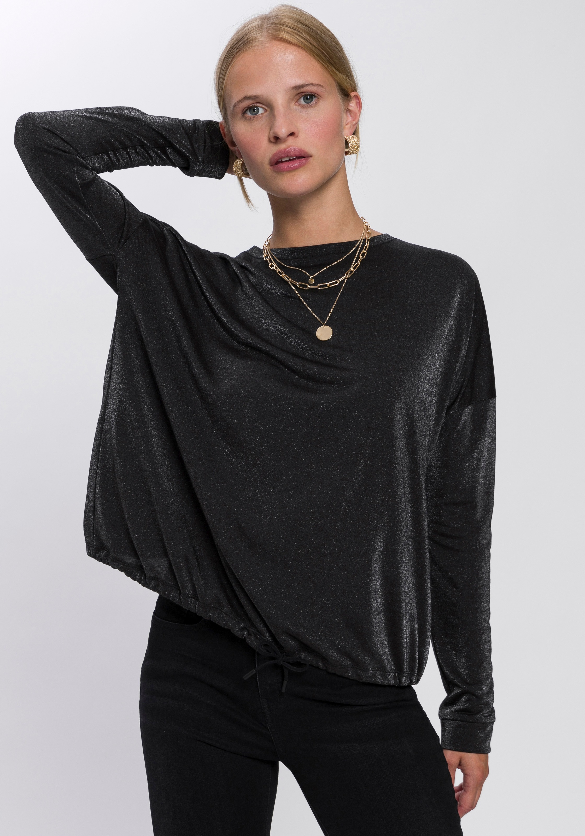 OPUS Langarmshirt »Silkina«, mit schimmernder Optik