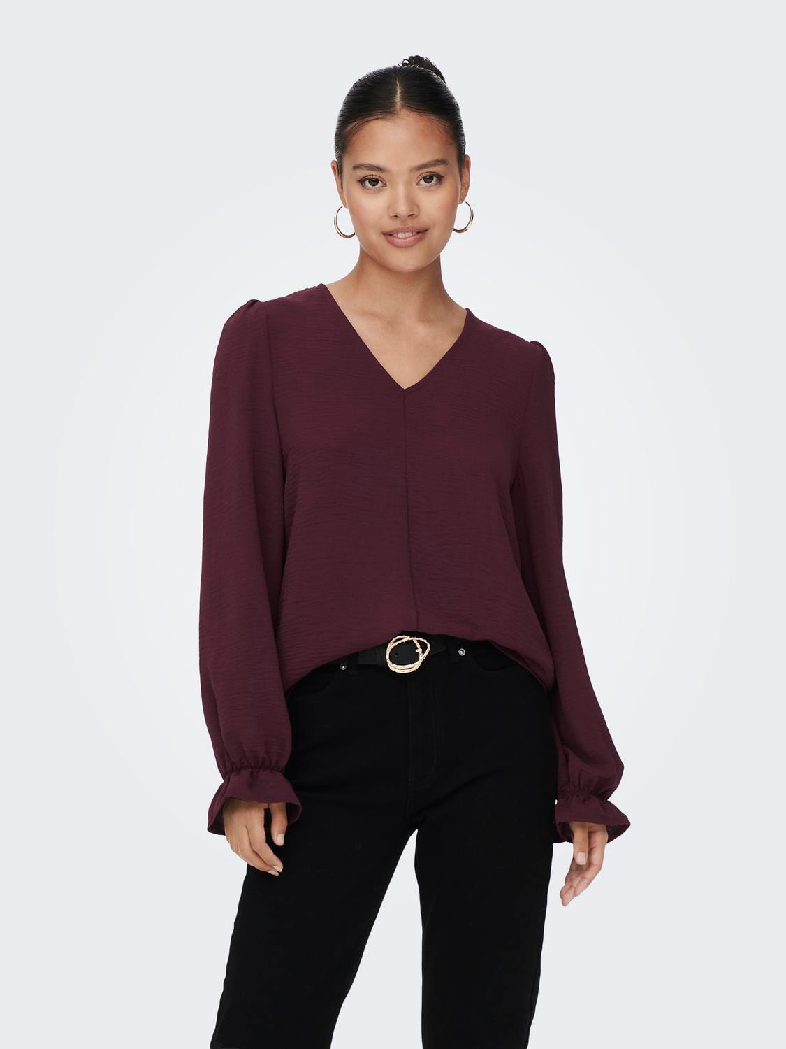 ONLY Spitzenbluse »ONLMETTE L/S LACE TOP WVN« Kunstfaser, regular fit